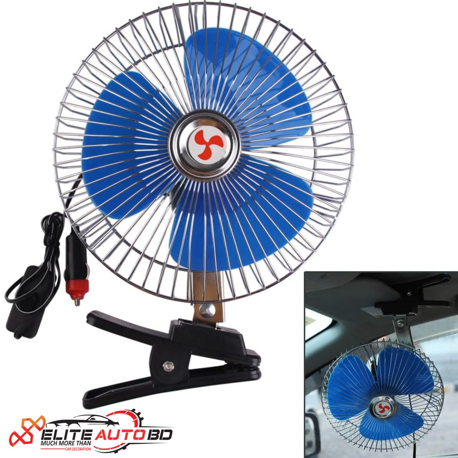 12V/24V Oscillating Car Fan – 8-Inch Portable Mini Electric Cooling Fan with Clip for Trucks, Cars & RVs | Elite Auto BD.