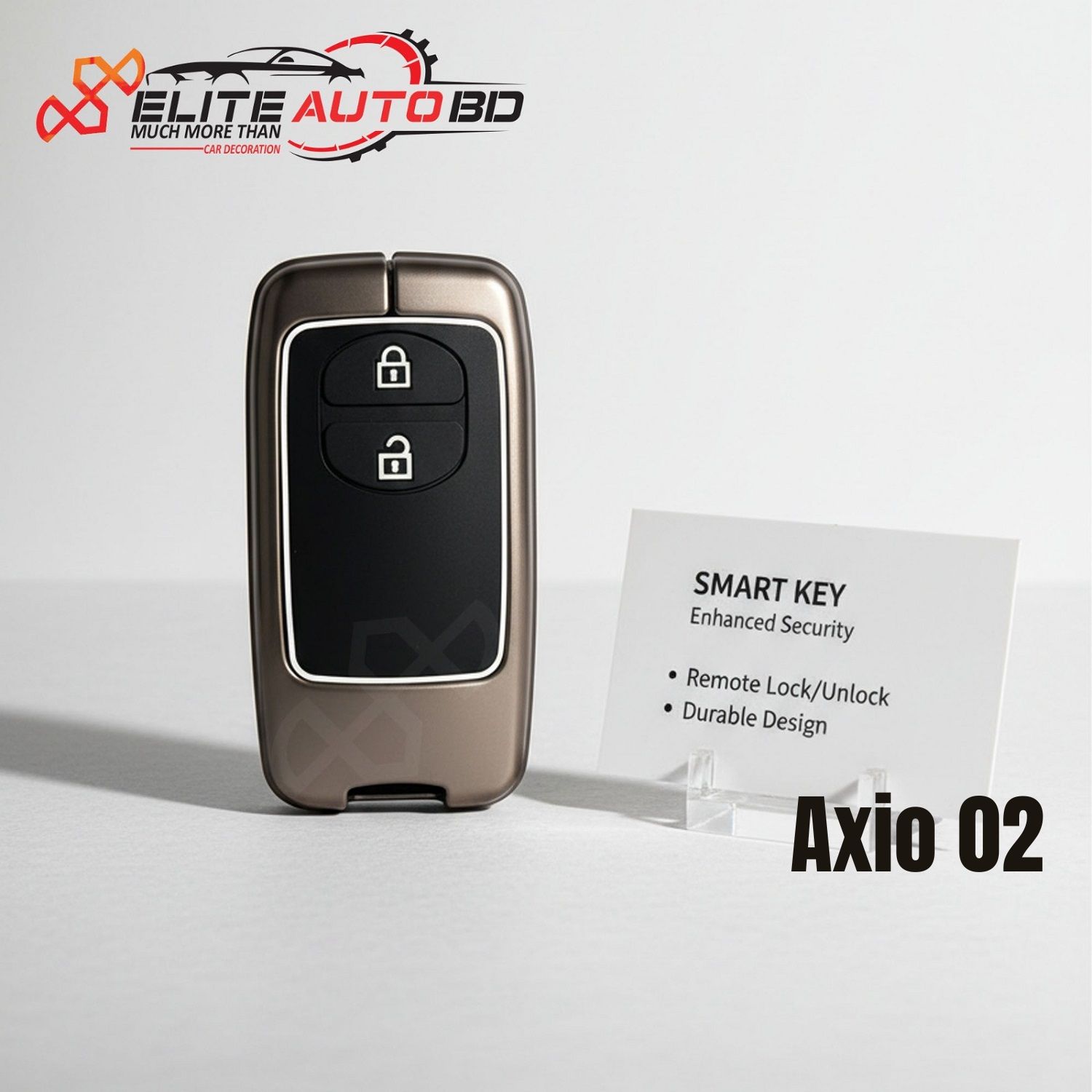 Metal Key Cover with Key Ring and Soft Silicone 2 Button for Toyota Models: Squire Shape | Axio | Allion | Premio | Hiace | Fielder | Prado | Axio 02 | Elite Auto BD.