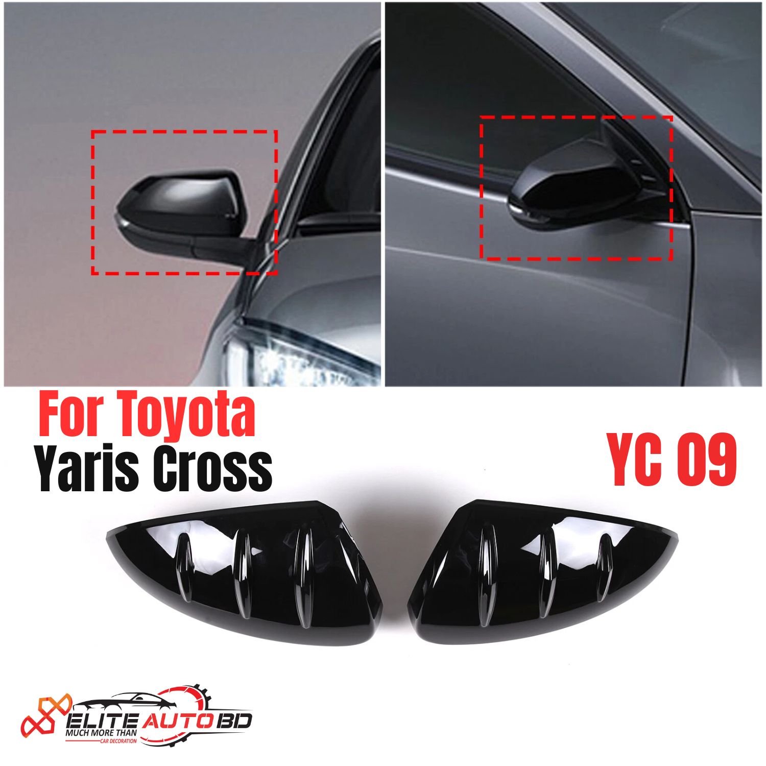 Gloss Black Side Mirror Covers for Toyota Yaris Cross | YC 09 | Elite Auto BD