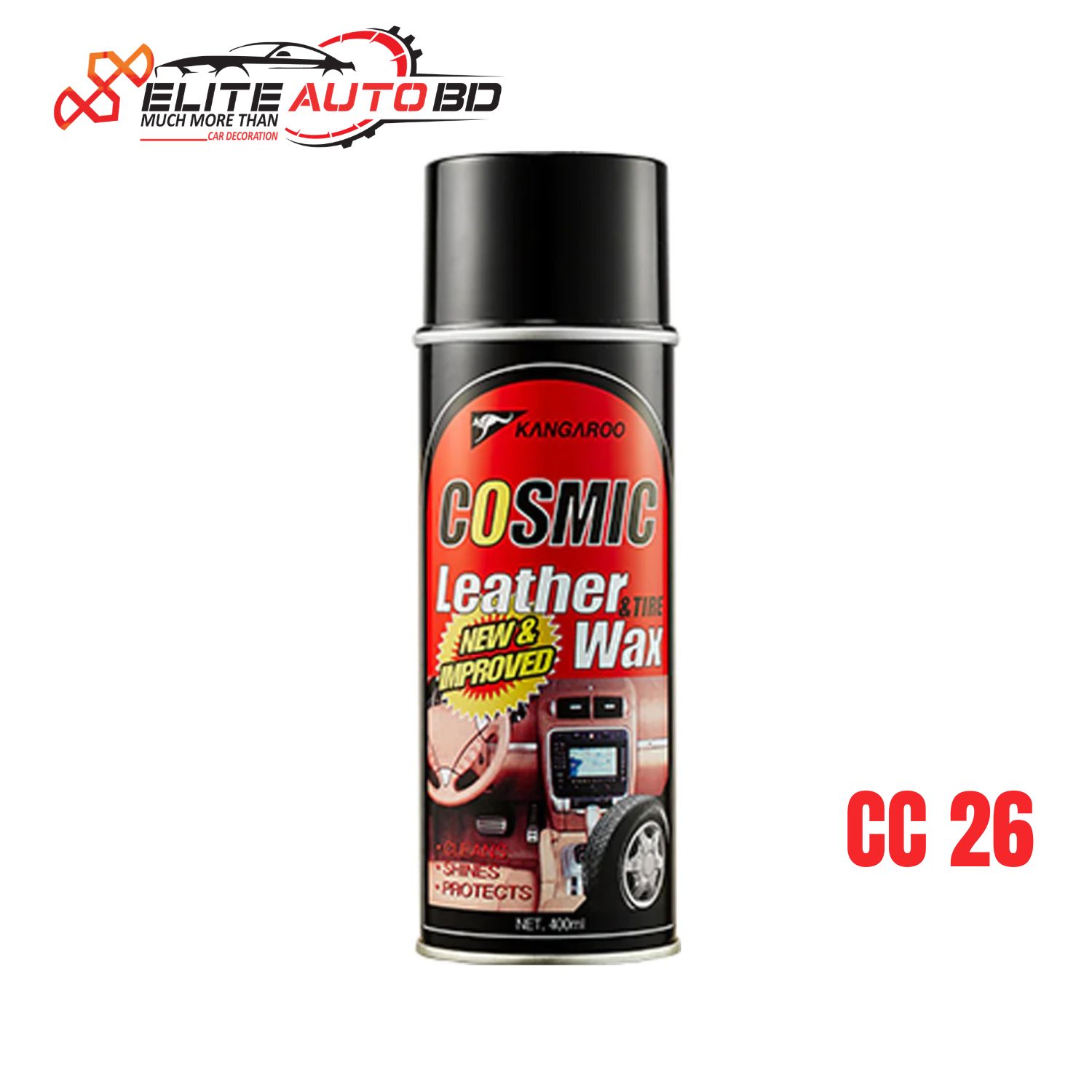 Kangaroo Cosmic Leather & Tire Wax 400ml - Dashboard Shine & UV Protection | Kangaroo | CC 26 | Elite Auto BD.