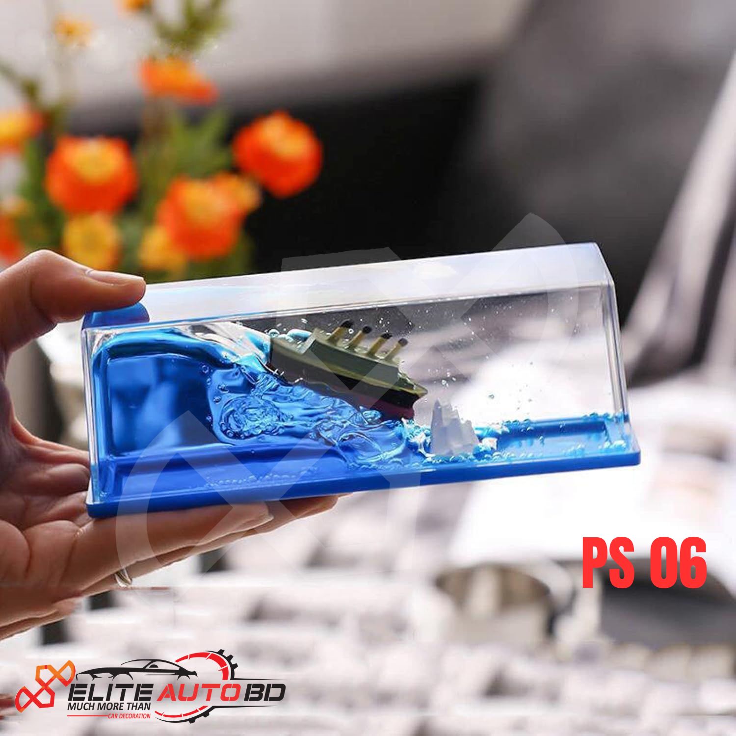 Car Dashboard Glass sea ship Titanic jell ornament paper weight with water flowing art | PS 06 |  Elite Auto BD.