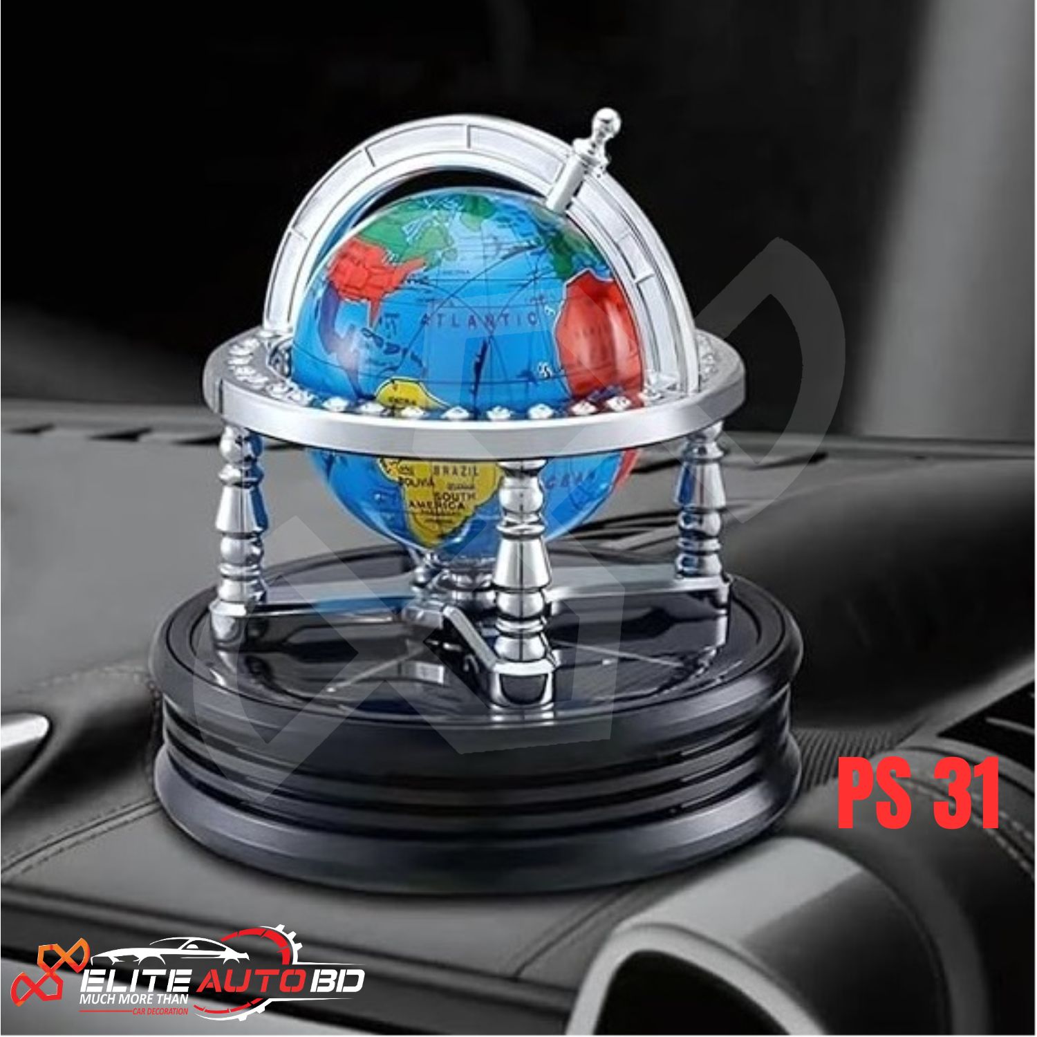 Solar Car Air Freshener: Rotating Globe Dashboard Perfume Diffuser | PS 31 | Elite Auto BD.