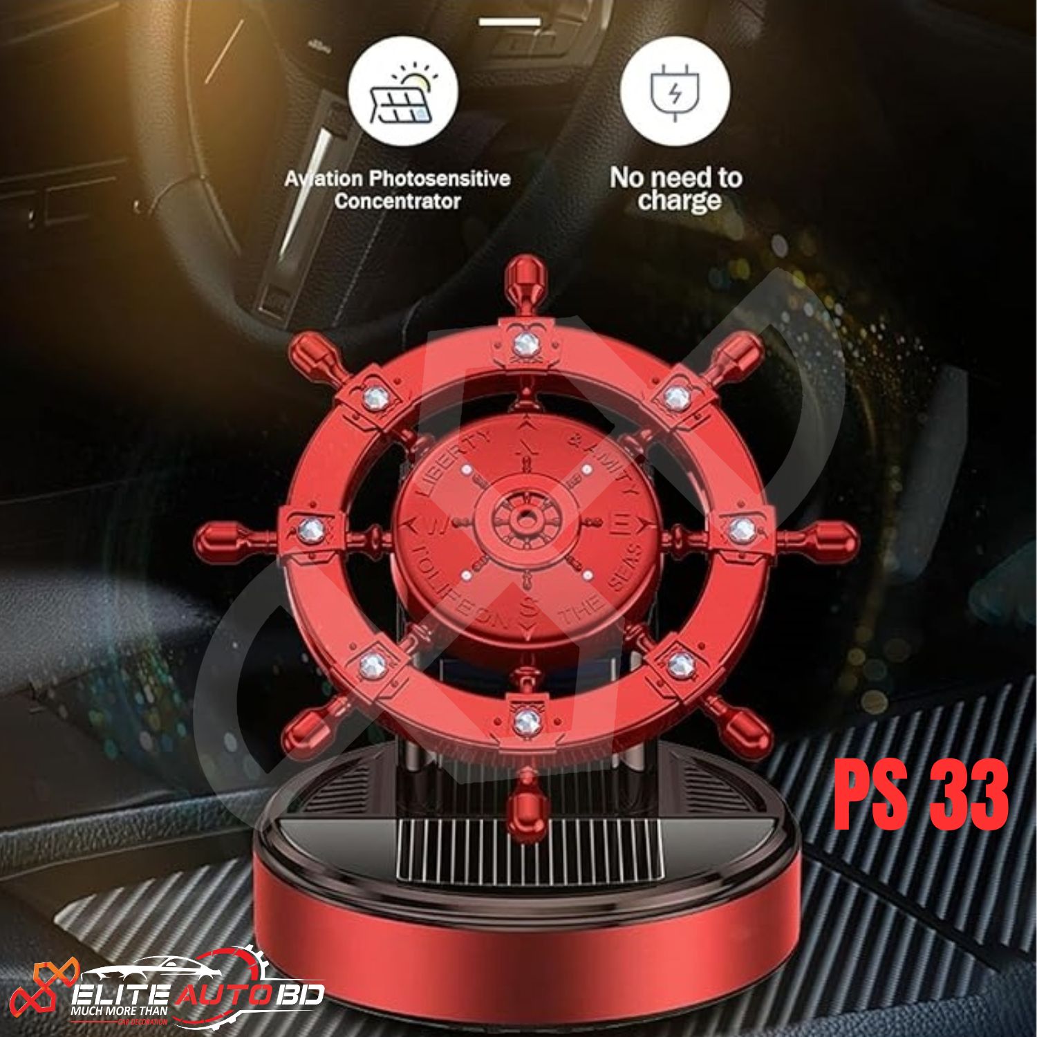 Solar Powered Car Air Freshener", "Ship Wheel Design Dashboard Perfume", "Luxury Ship Wheel Steering Design Dashboard Perfume & Diffuser | PS 33 | Elite Auto BD.