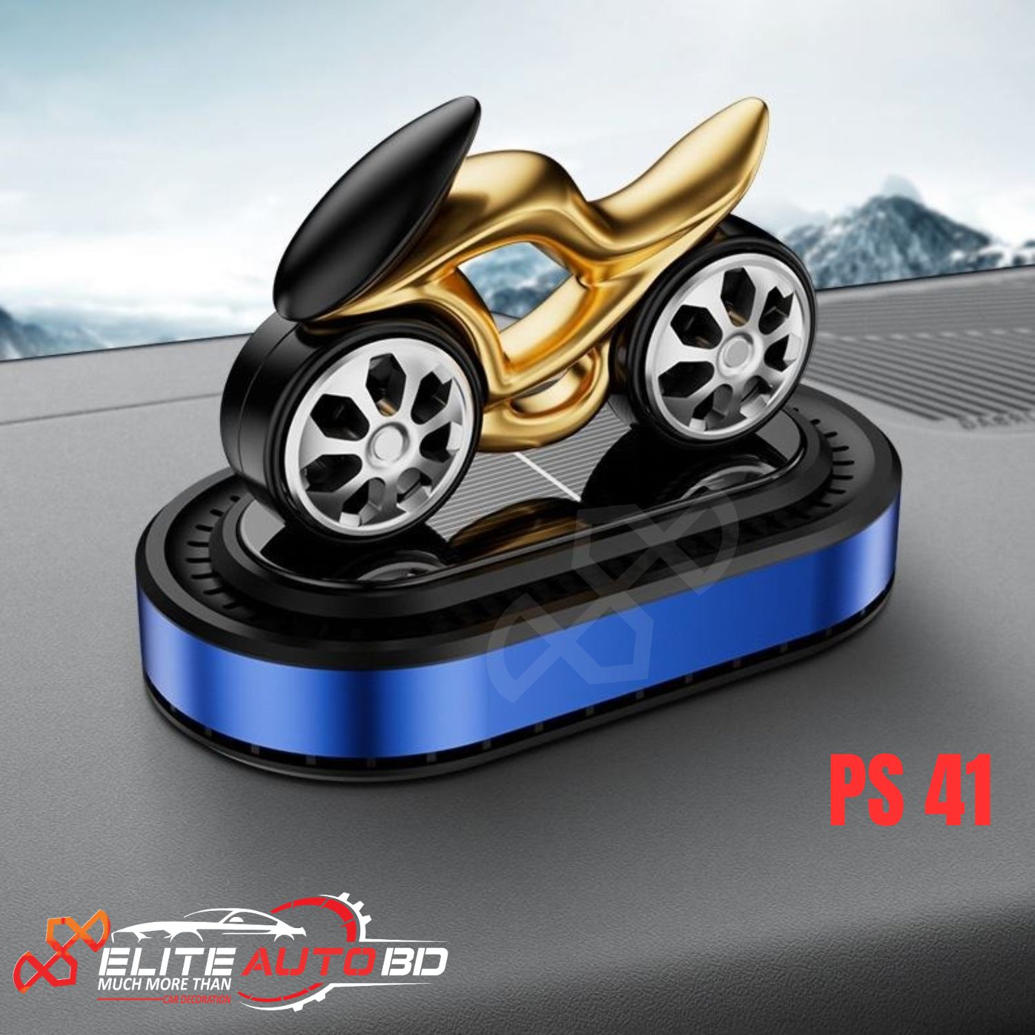 Solar Powered Rotating Motorcycle Car Air Freshener & Diffuser - Gold Bike Design Dashboard Accessory | PS 41 | Elite Auto BD .