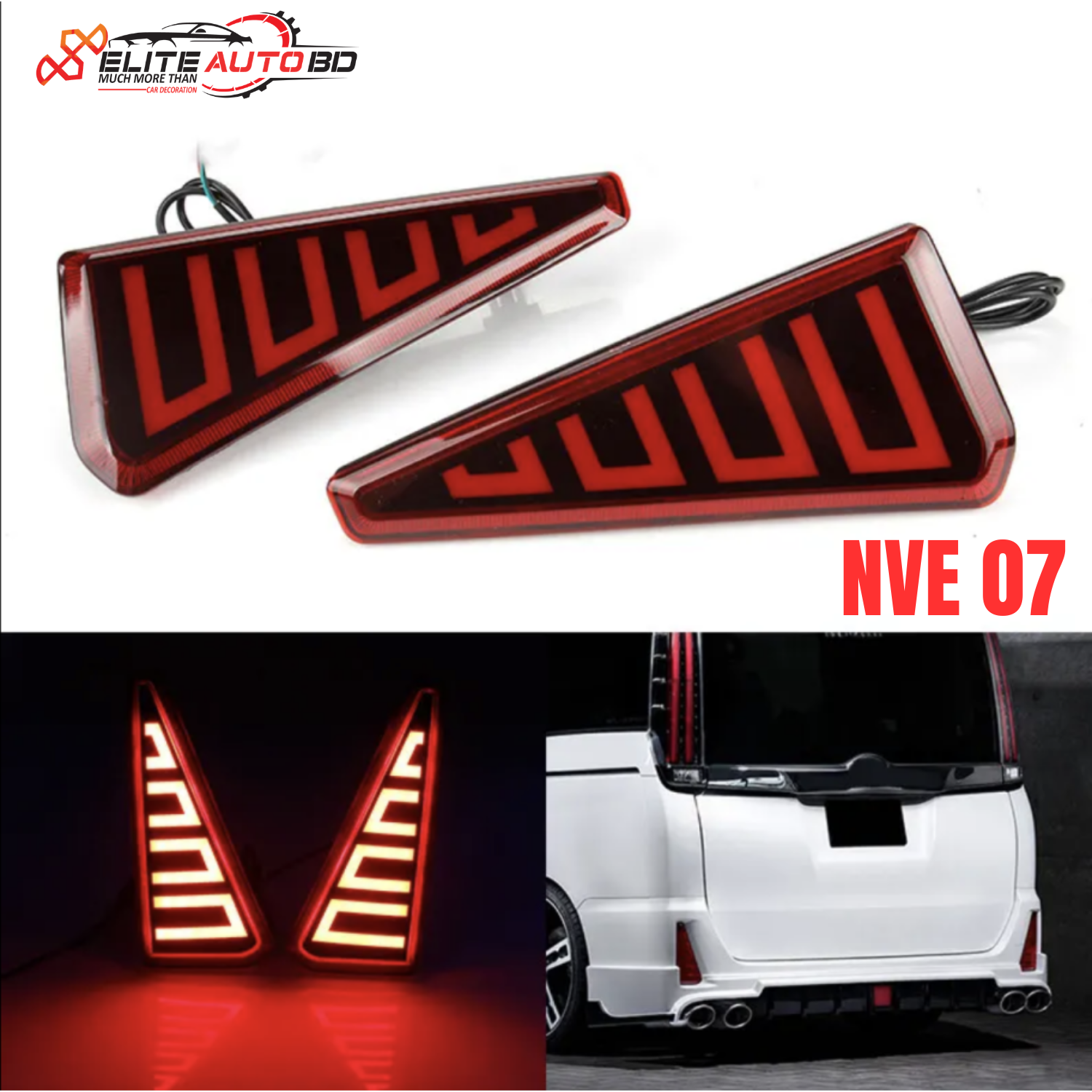 New 2 Function Full LED Rear Bumper Reflector Driving Lights for Toyota NOAH VOXY 80 Series 2013-2018 Rear Tail Brake Lamps | Noah | Esquire | Voxy | NVE 07 | Elite Auto BD