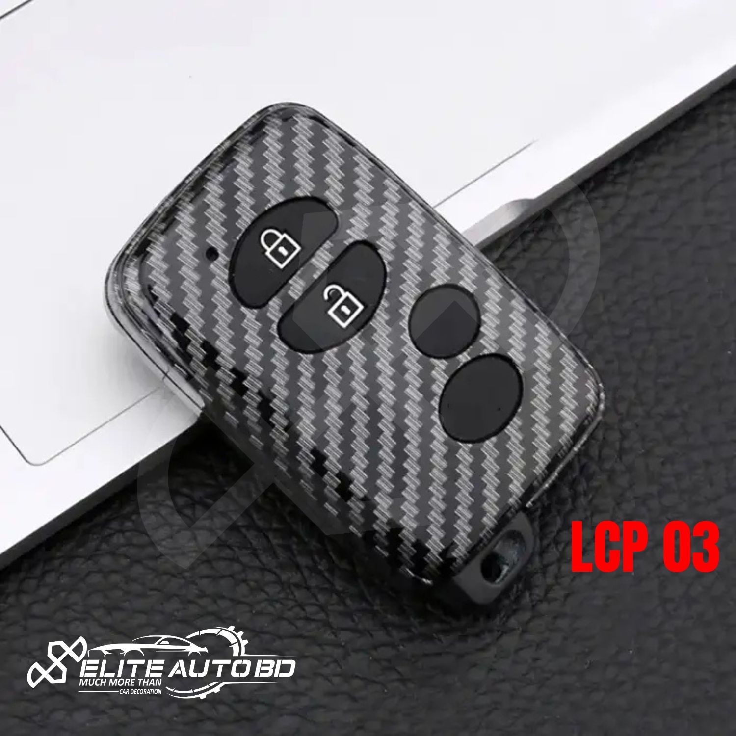 Car Premium Carbon Fiber TPU Remote Cover 4 Button for Toyota Models: Squire Shape | Axio | Allion | Premio | Hiace | Fielder | Prado | LCP 03 | Elite Auto BD