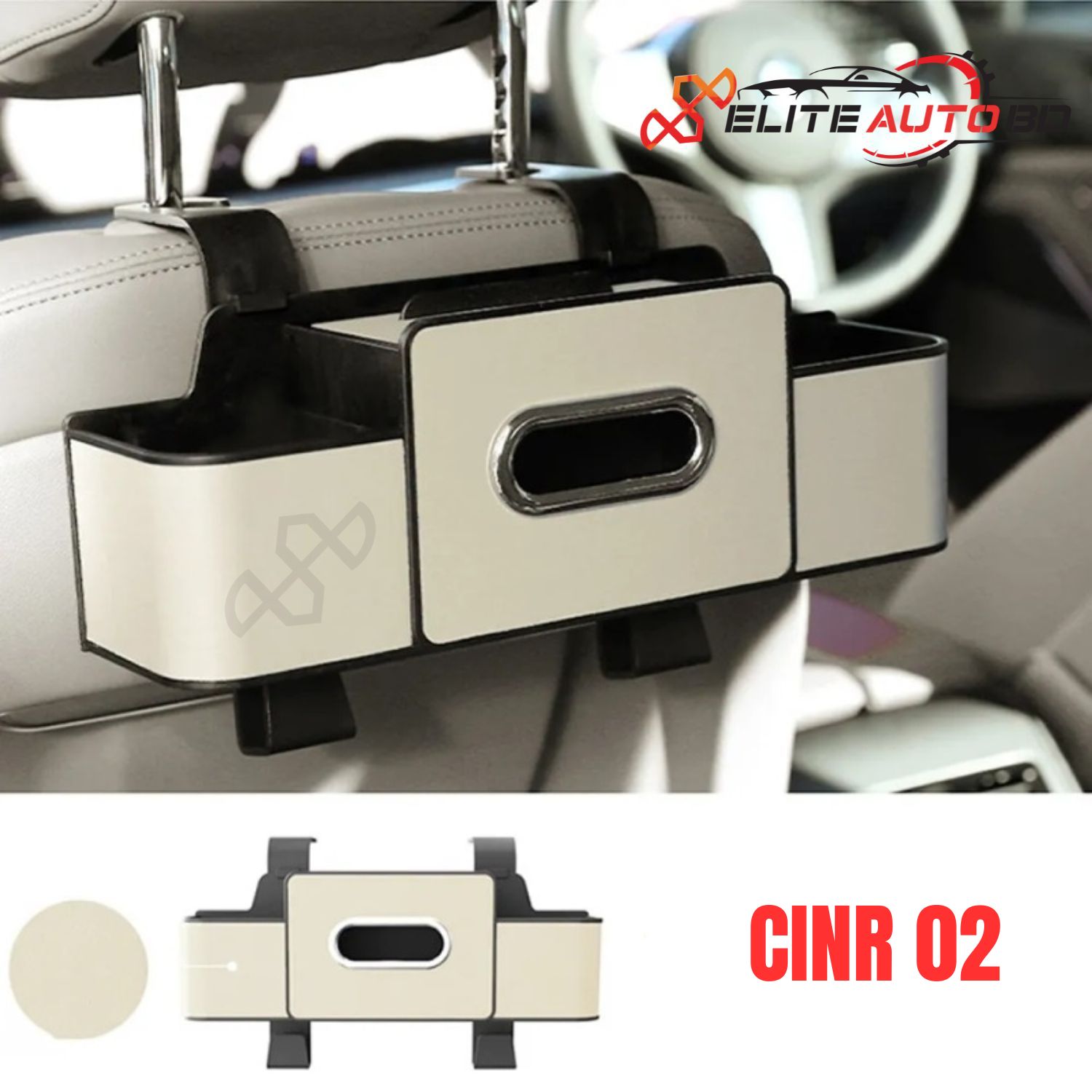 Car Seat Back Organizer with Tissue Holder & Cup Holder - Multi-functional Storage Box for Auto Accessories | CINR 02 | Elite Auto BD