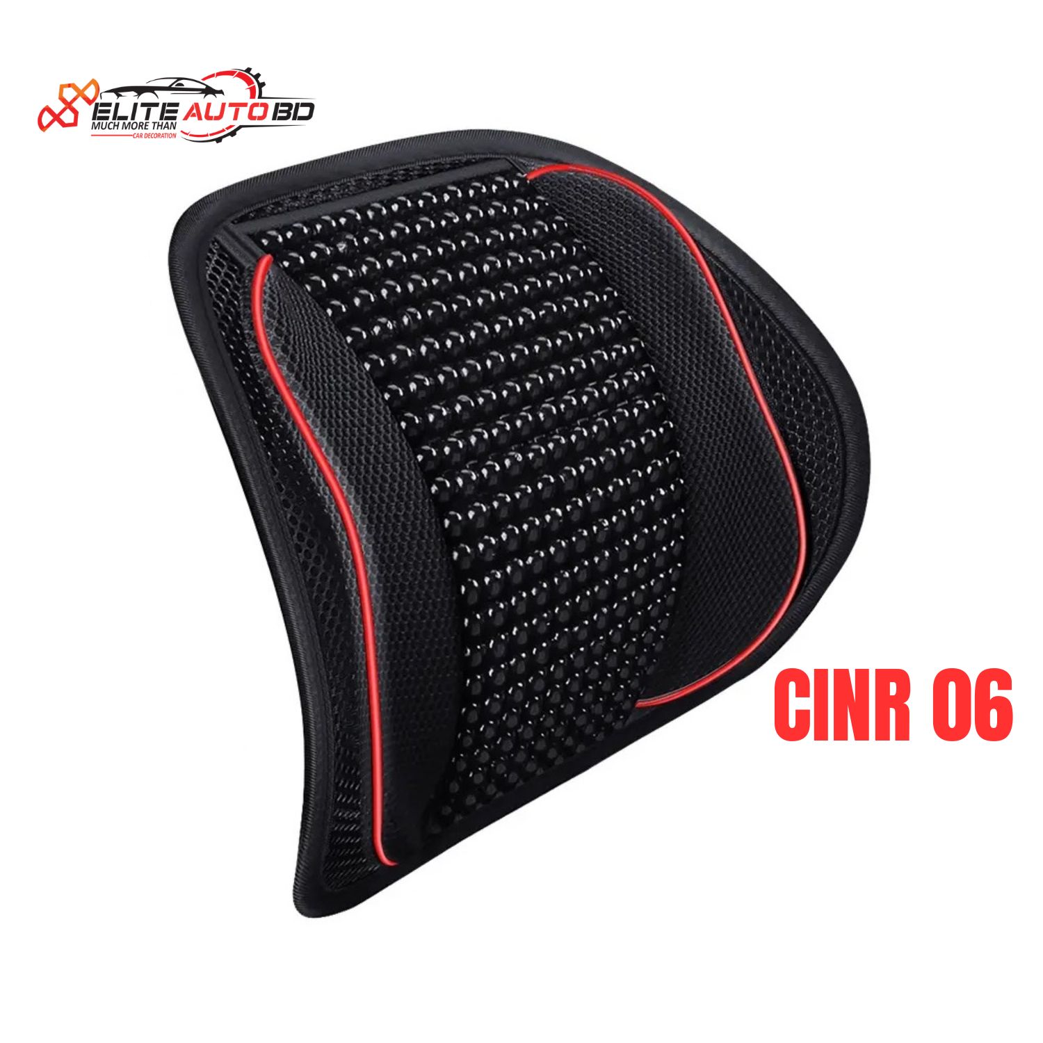 1Pcs Premium Wooden Bead Car Seat Lumbar Support – Mesh Back Massager Cushion for Pain Relief & Driving Comfort | CINR 06 | Elite Auto BD