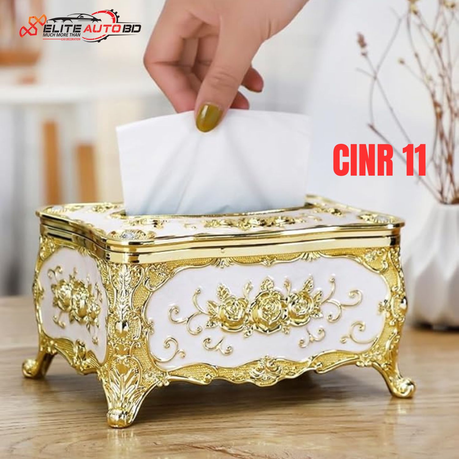 Tissue Box Cover Luxury European Desktop Tissue Box Holder Bedroom Decorative Napkin Holder Home Office Car Plastic Tissue Box | CINR 11 | Elite Auto BD