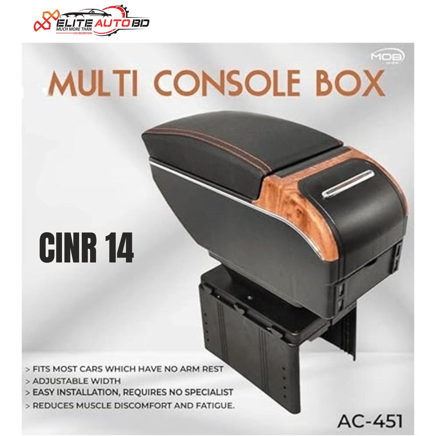 Car Center Console Armrest Box Handrail Pad, Armrest Organizer Storage Box With 7 USB Ports, Black With Wood | CINR 14 | Elite Auto BD