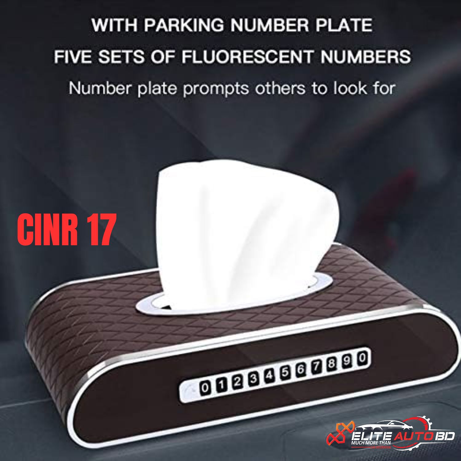 Leather Multifunctional Facial Tissue Box Napkin Holder with Clock Parking Number Plate for Home Office Car Auto Products | CINR 17 | Elite Auto BD