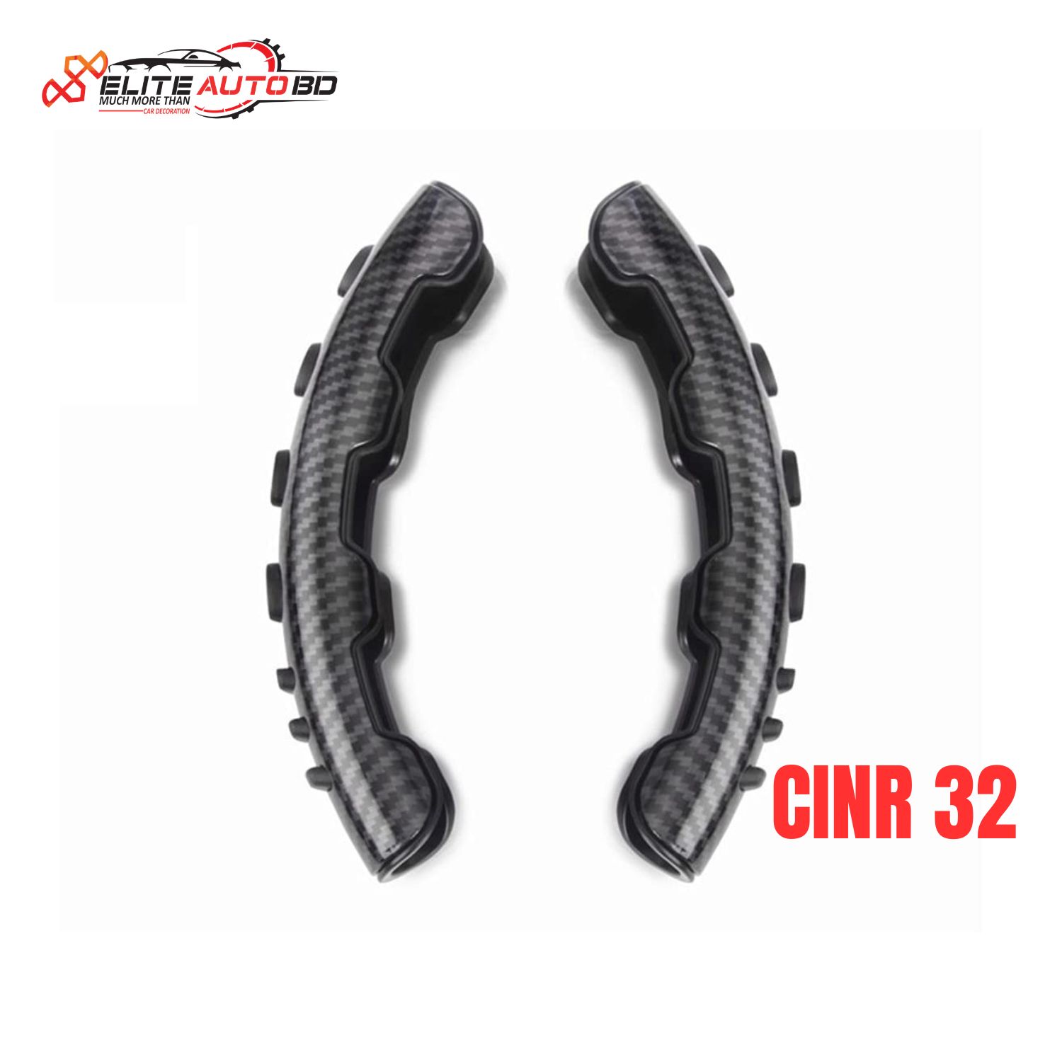 Black Carbon Fiber Steering Wheel Grip Cover for universal car – Anti-Skid ABS Texture, 15-Inch – Set of 2 pcs | CINR 32 | Elite Auto BD