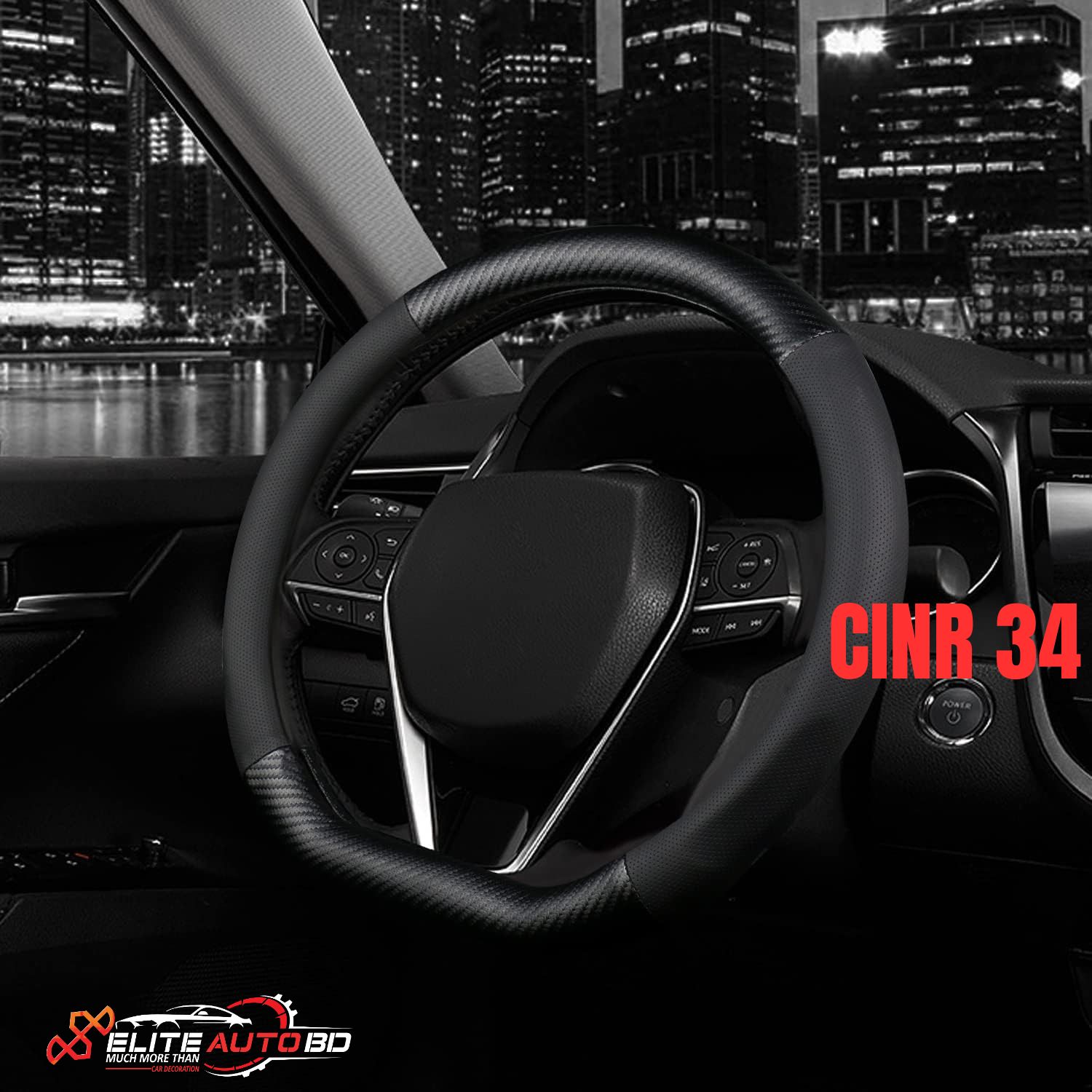 D-Shape Sport Steering Wheel Cover – Premium Carbon Fiber Design, Non-Slip & Breathable, Universal Fit for Cars | CINR 34 | Elite Auto BD