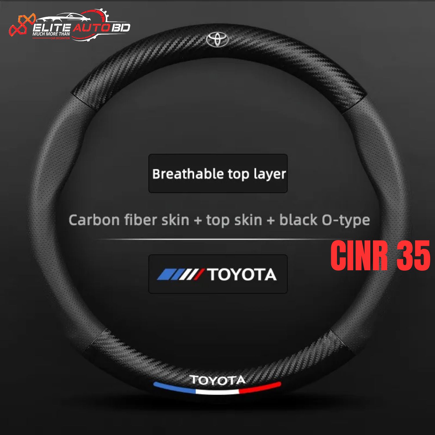 Toyota Steering Wheel Cover – Premium Carbon Fiber Design, Non-Slip & Breathable, Universal Fit for Cars | CINR 35 | Elite Auto BD