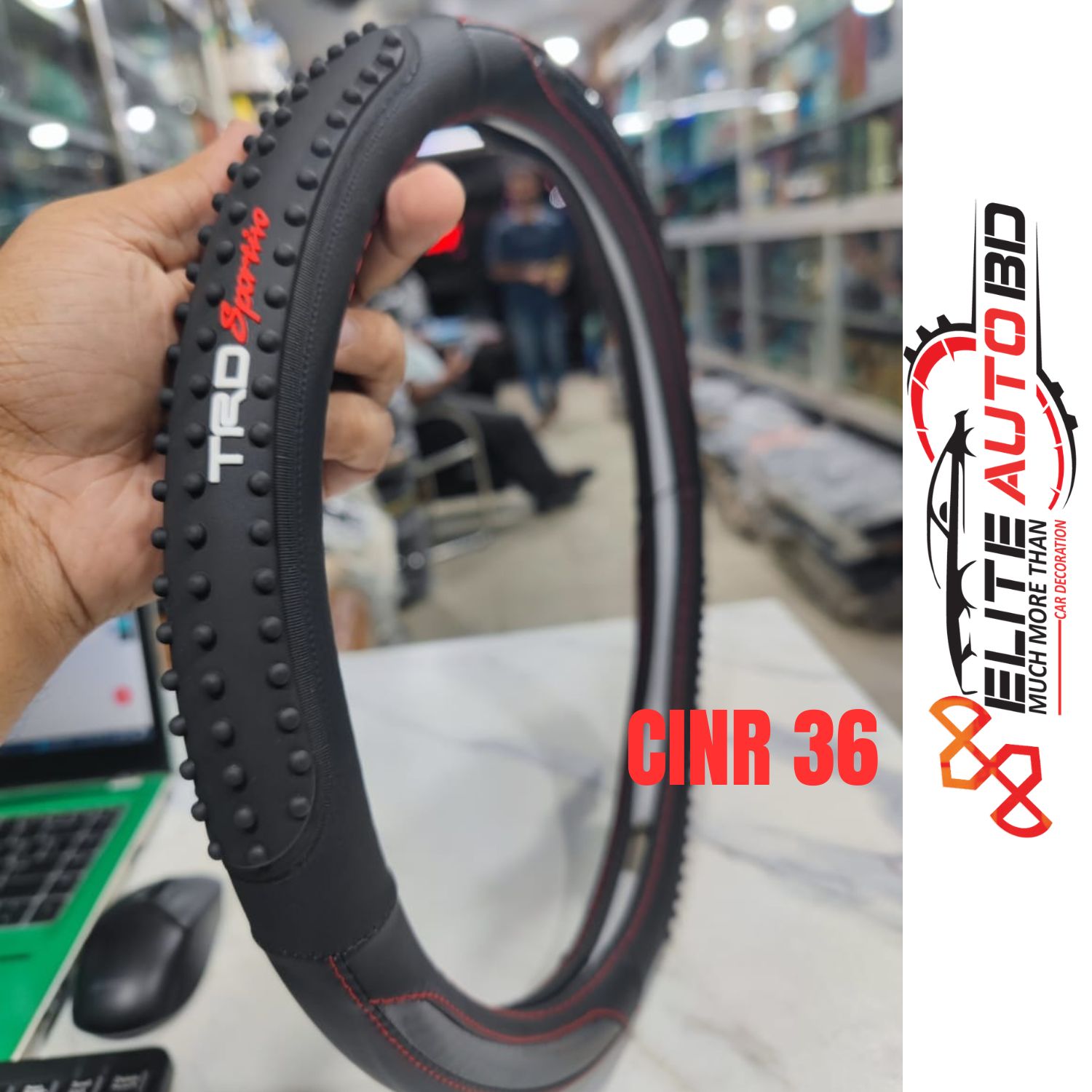 TRD Steering Wheel Cover – Premium Half Carbon Fiber Design | Non-Slip, Breathable & Universal Fit | Stylish Look & Comfort Driving | CINR 36 |  Elite Auto BD