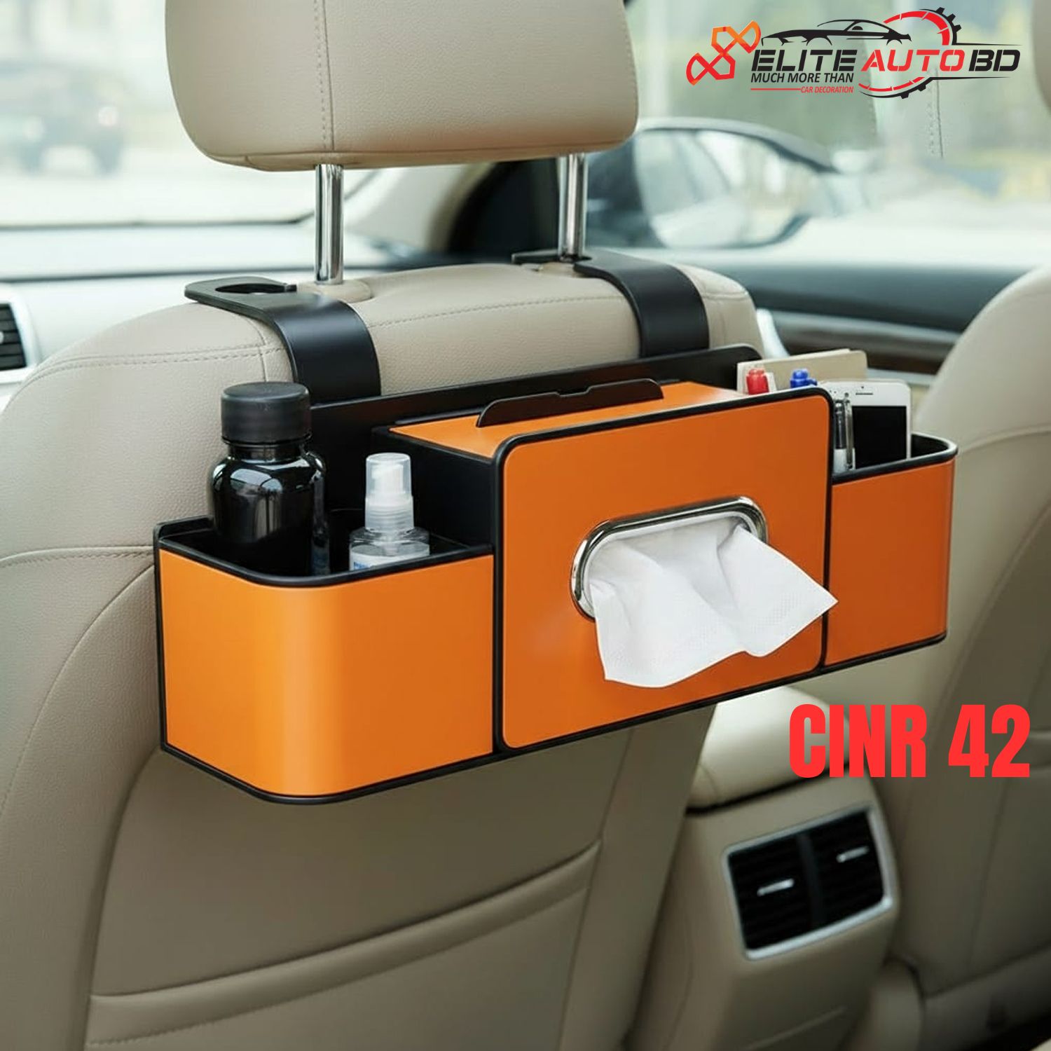 Car Back Seat Tissue Box Holder Multifunctional Car Organizer Rear Drainage Holder Storage Hanging Box In Car Bag For Stowing Tidy With Phone Tissue Cup Holder | CINR 42 |  Elite Auto BD