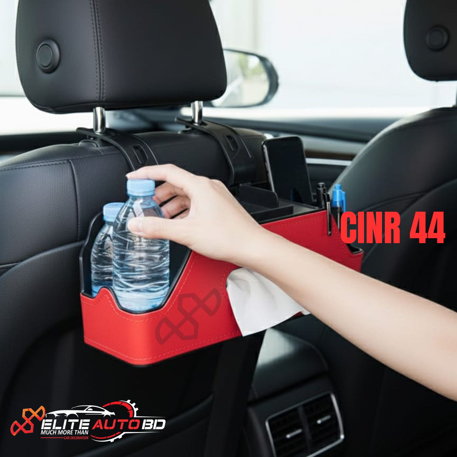 Car Back Seat Organizer: Multi-functional Tissue & Drink Holder, Headrest Hook Storage | CINR 44 | Elite Auto BD