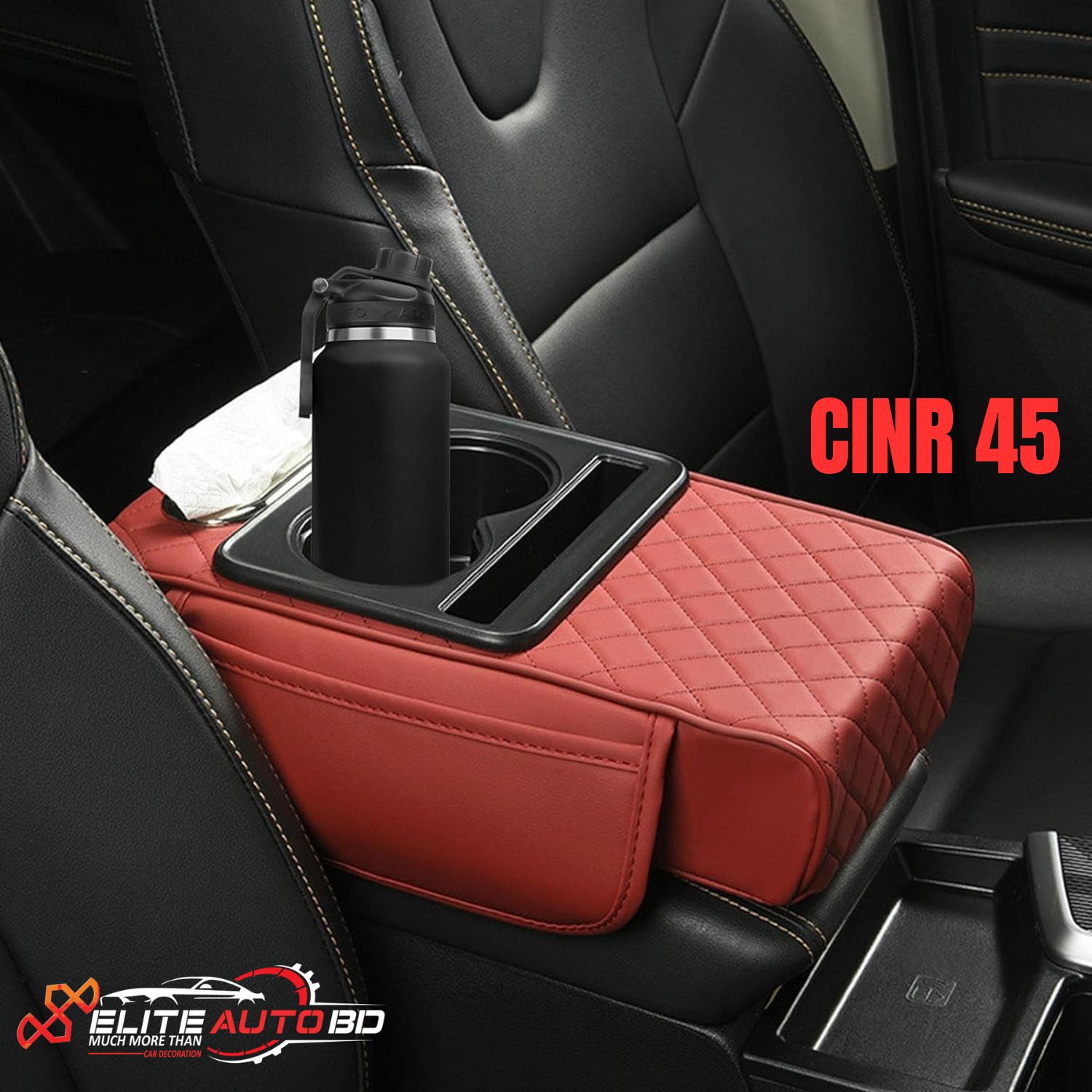 Car Armrest Cushion Cover, 5 in 1 Center Console Cover with 2 Storage Bags Cup Holder, Tissue Box Slot and Phone Slot for Car Sedans | CINR 45 | Elite Auto BD