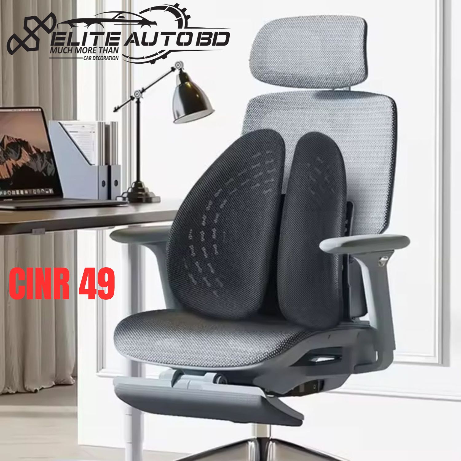 Lumbar Chair Support, Back Lumbar Support for Office Chair, Breathable Mesh Ergonomic Adjustable Relaxing Chair Back Cushion for Back Pain Back Rest (Black) | Back Support | CINR 49 | Elite Auto BD