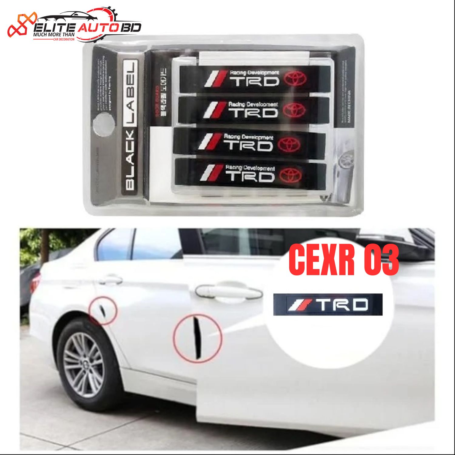 4 Pcs Car Rubber Door Edge Guard Suitable for Toyota Cars, Set of 4pcs Anti Scratch and Anti Collision Black Label TRD Car Door Guard Protector - Universal Anti-Scratch Edge Guards (Set of 4) | CEXR 03 |  Elite Auto BD