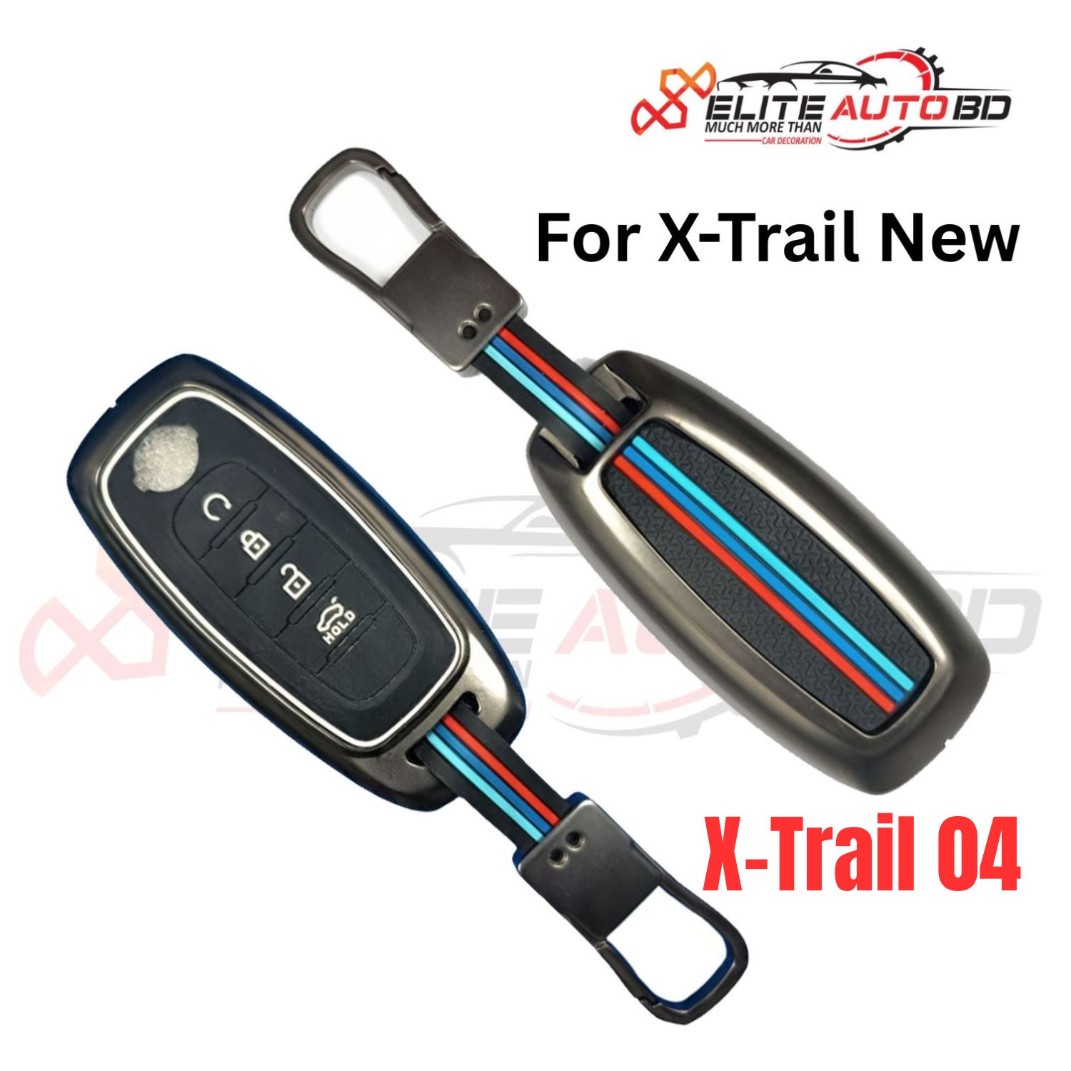 Metal Key Cover with Key Ring and Soft Silicone 4 Button for Nissan Models: New Shape | X-Trail 04 | Elite Auto BD