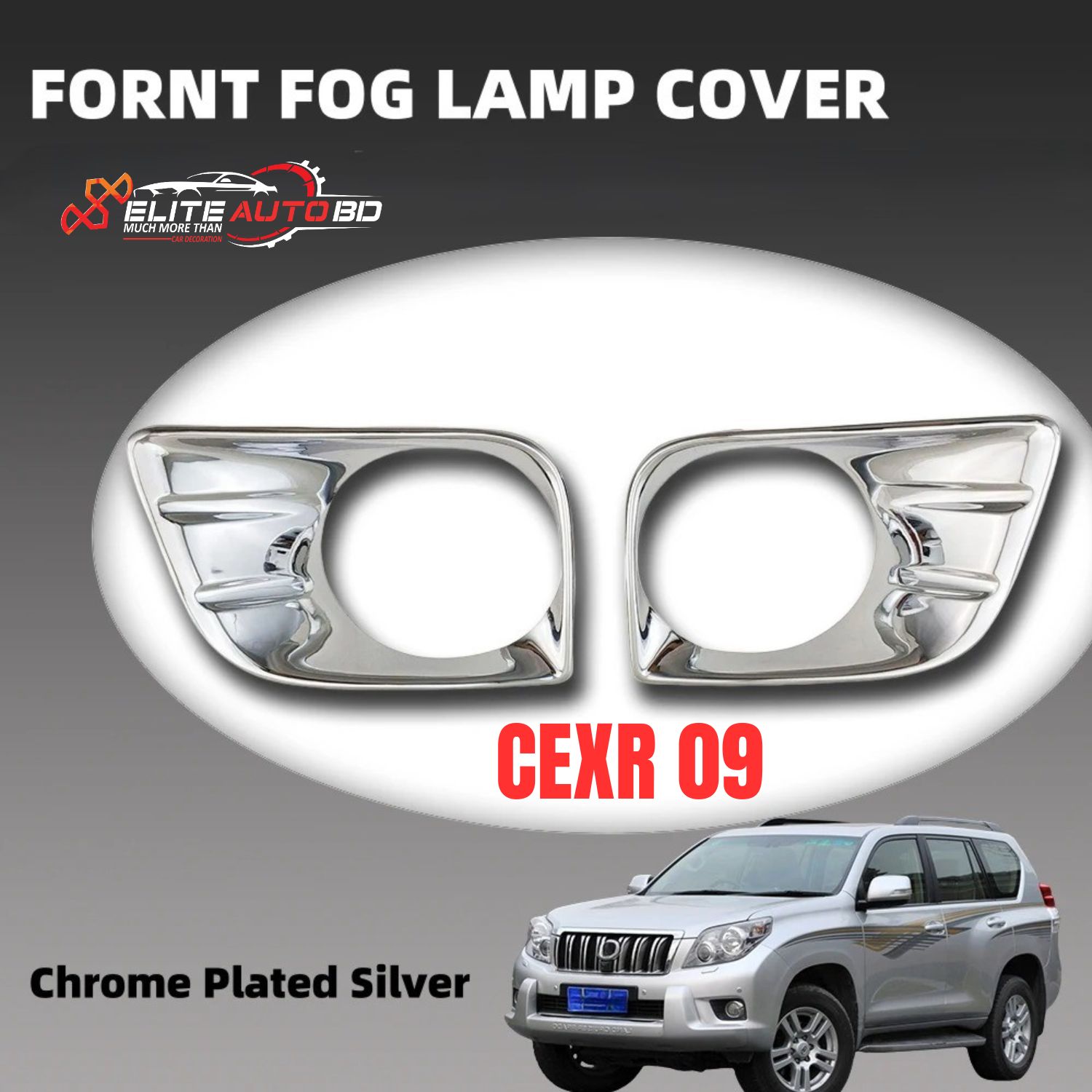 Toyota Land Cruiser Prado FJ150 Chrome Fog Lamp Frame Trim – 2PCS Decorative Cover Set (ABS) | CEXR 09 |  Elite Auto BD