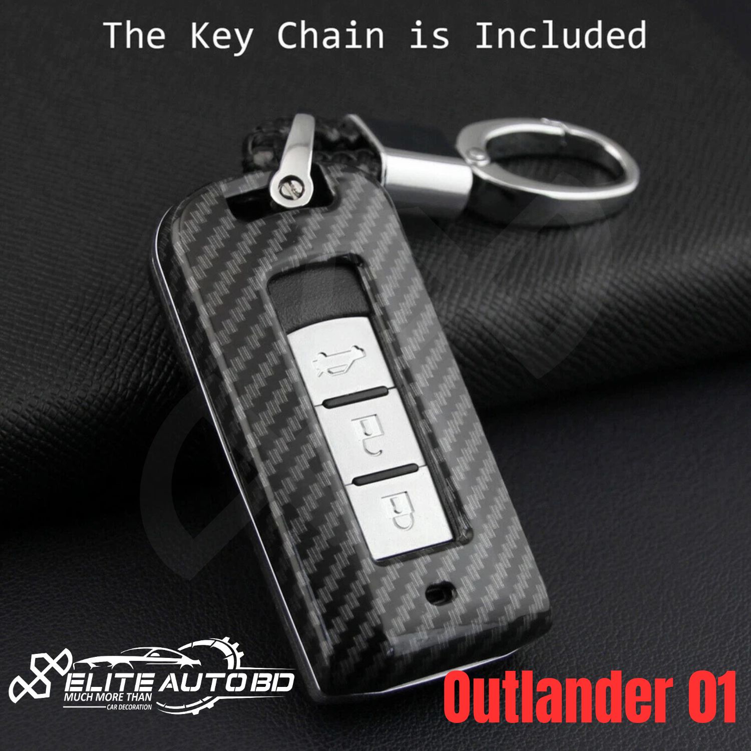 Carbon Fiber Pattern Hard Shell Key Fob Cover Case 3 Button for Mitsubishi | Pajero | Lancer | Eclipse Cross | Outlander 01 | Mitsubishi | Elite Auto BD