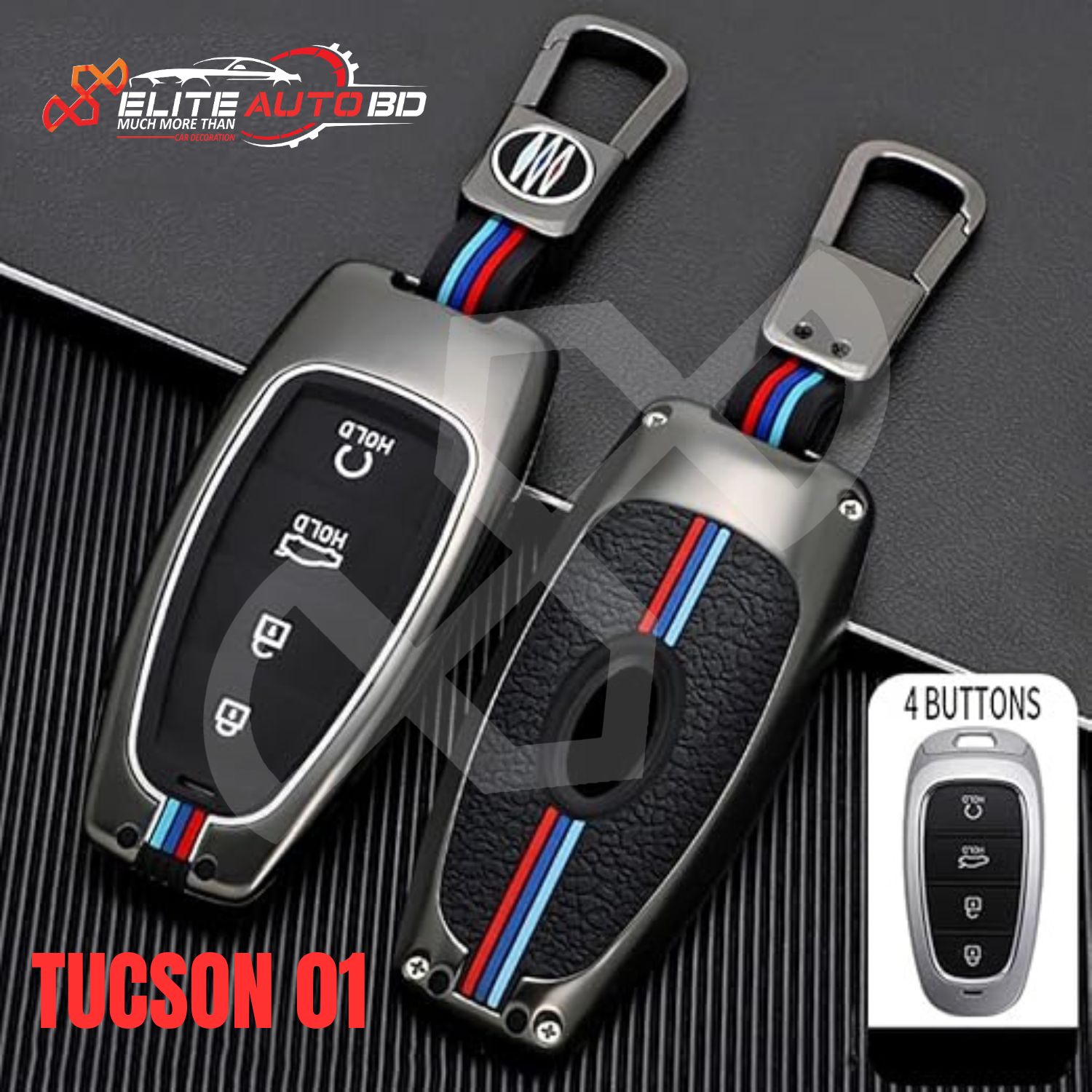 Premium Metal Car Key Fob Cover Case for Hyundai (4-Button) - Durable Zinc Alloy Protector Shell with Keychain | Santa Fe | Tucson | Sonata | TUCSON 01 | Elite Auto BD