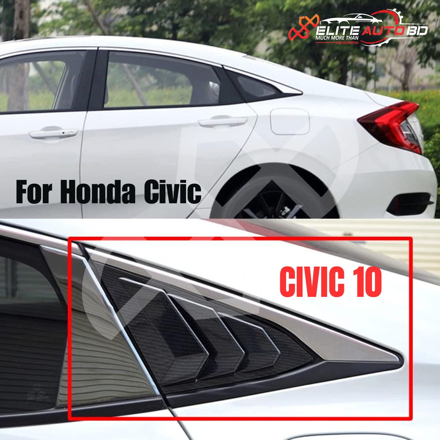 Rear Side Window Louvers (2016-2021)" provides a specific, detailed description of the product, targeting users with clear purchase intent who are searching for this specific car part | CIVIC 10 | Elite Auto BD