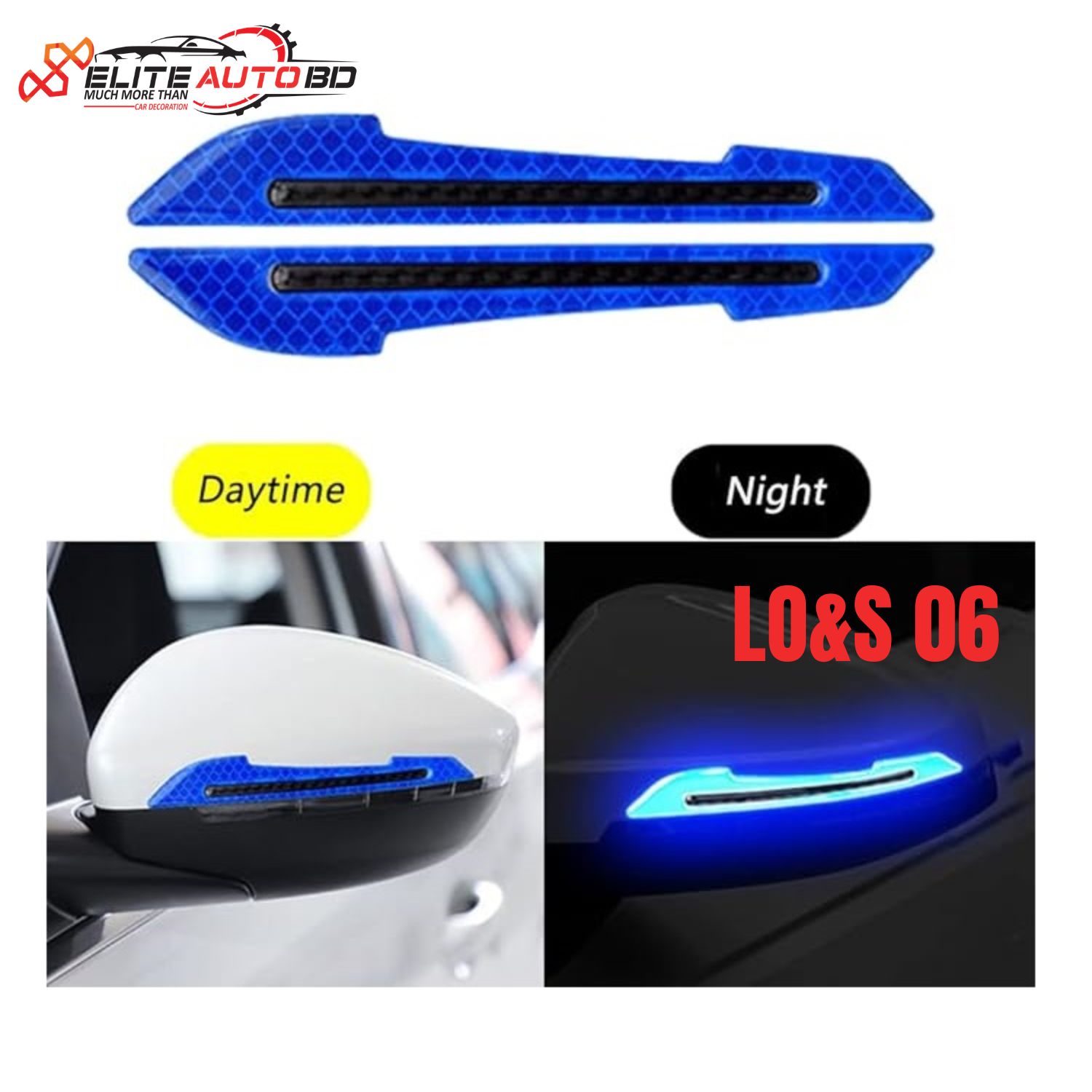 Car Mirror Cover Reflective Scratch Protector (Pack of 2, Blue) Universal ORVM Reflective Film Waterproof Anti-Scratch Sticker | LO&S 06 | Elite Auto BD