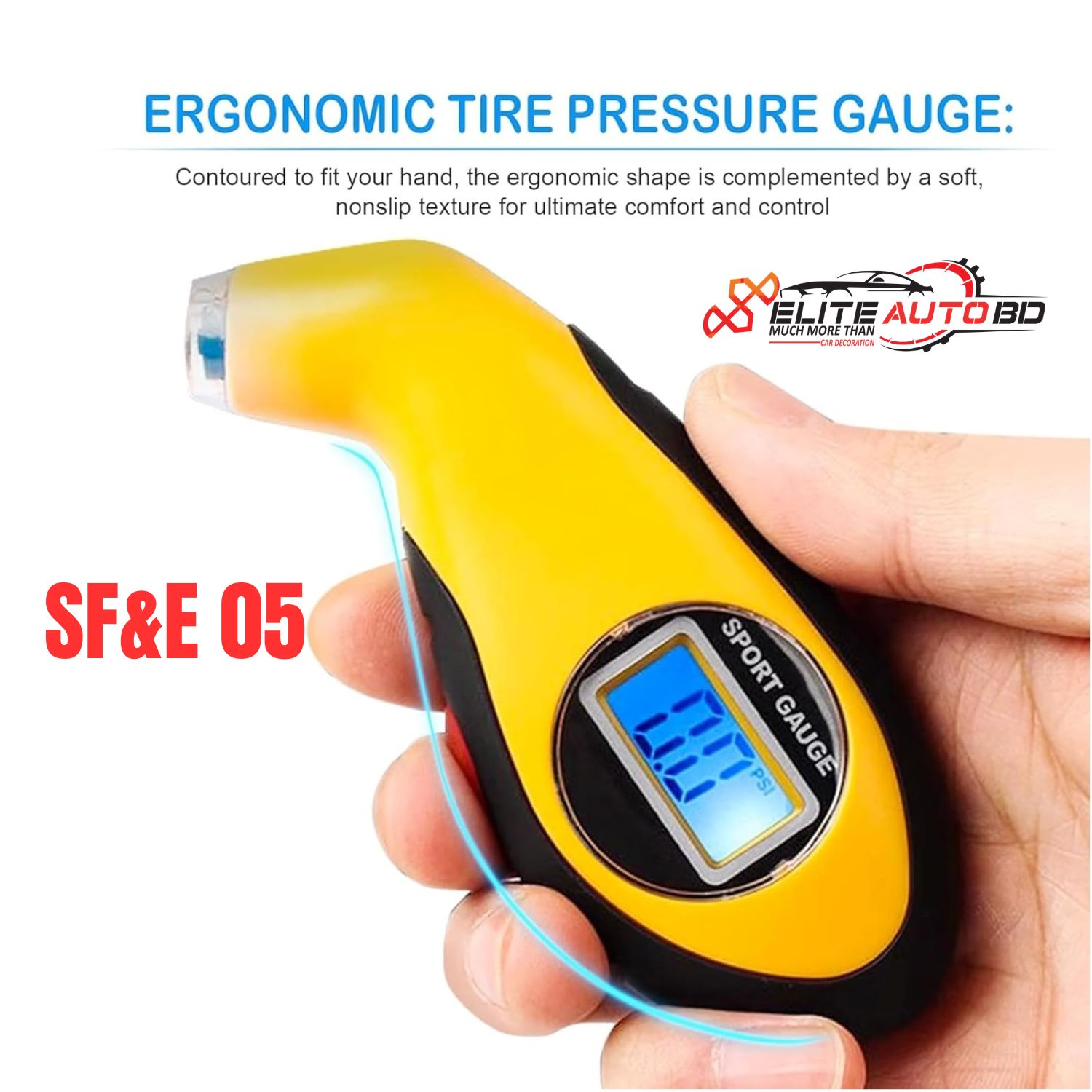 Digital Tire Pressure Gauge | Reliable 150 PSI Measurement, Backlit LCD | Essential Tool for Auto Maintenance for Cars, Trucks, SUVs, Motorcycles, and Bicycles | SF&E 05 | Elite Auto BD