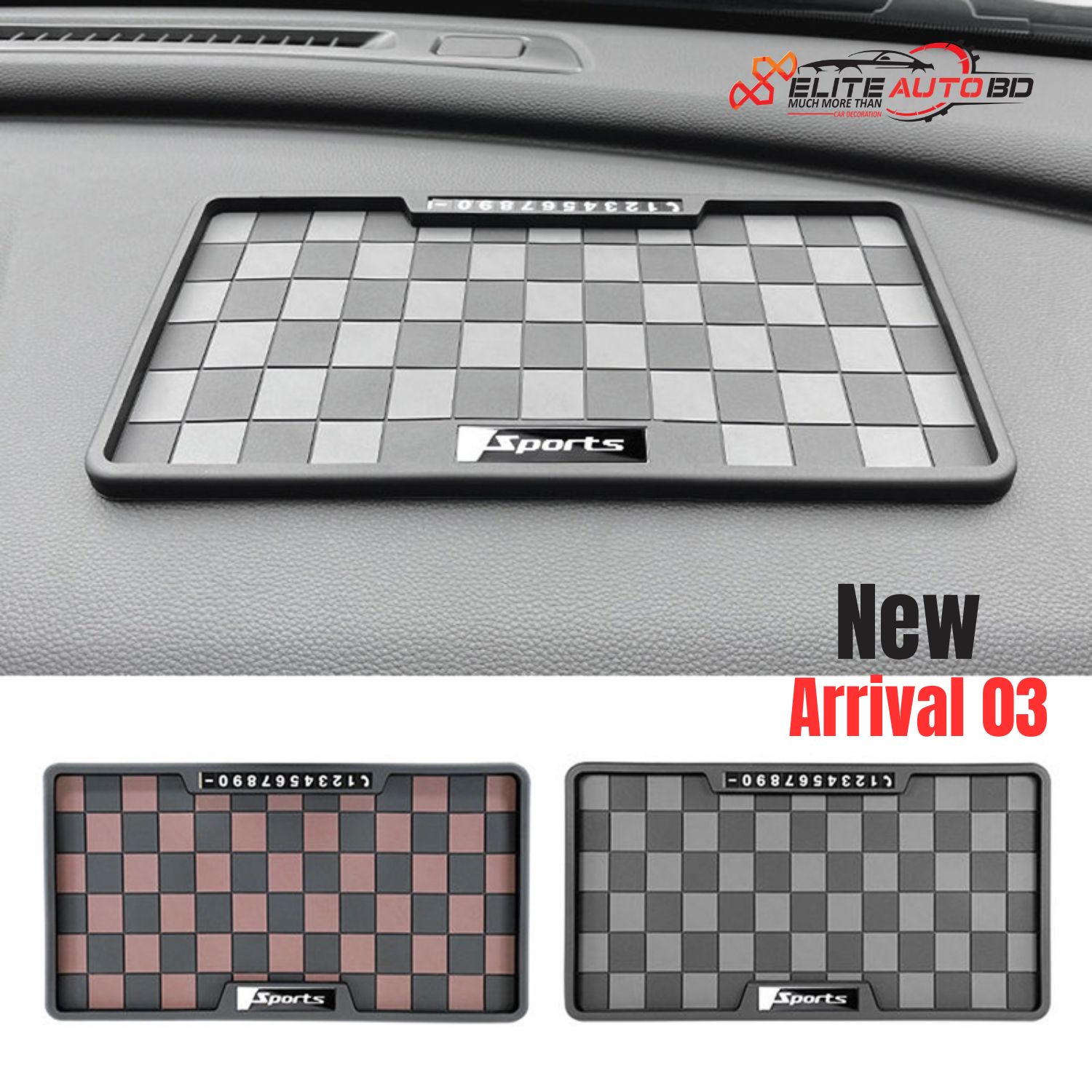 Car Dashboard Non Sleep Mobile Mat Easy to keep Key, Pen, Coin, Sun glass ,Perfume and More With Parking Number Holder | New Arrival 02 | Elite Auto BD