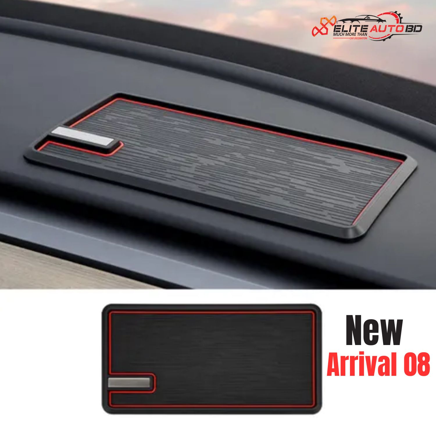 Car Dashboard Non Sleep Mat Red Black With Mobile Holder, Easy to keep Key, Pen, Coin, Sun glass ,Perfume and More | New Arrival 08 | Elite Auto BD