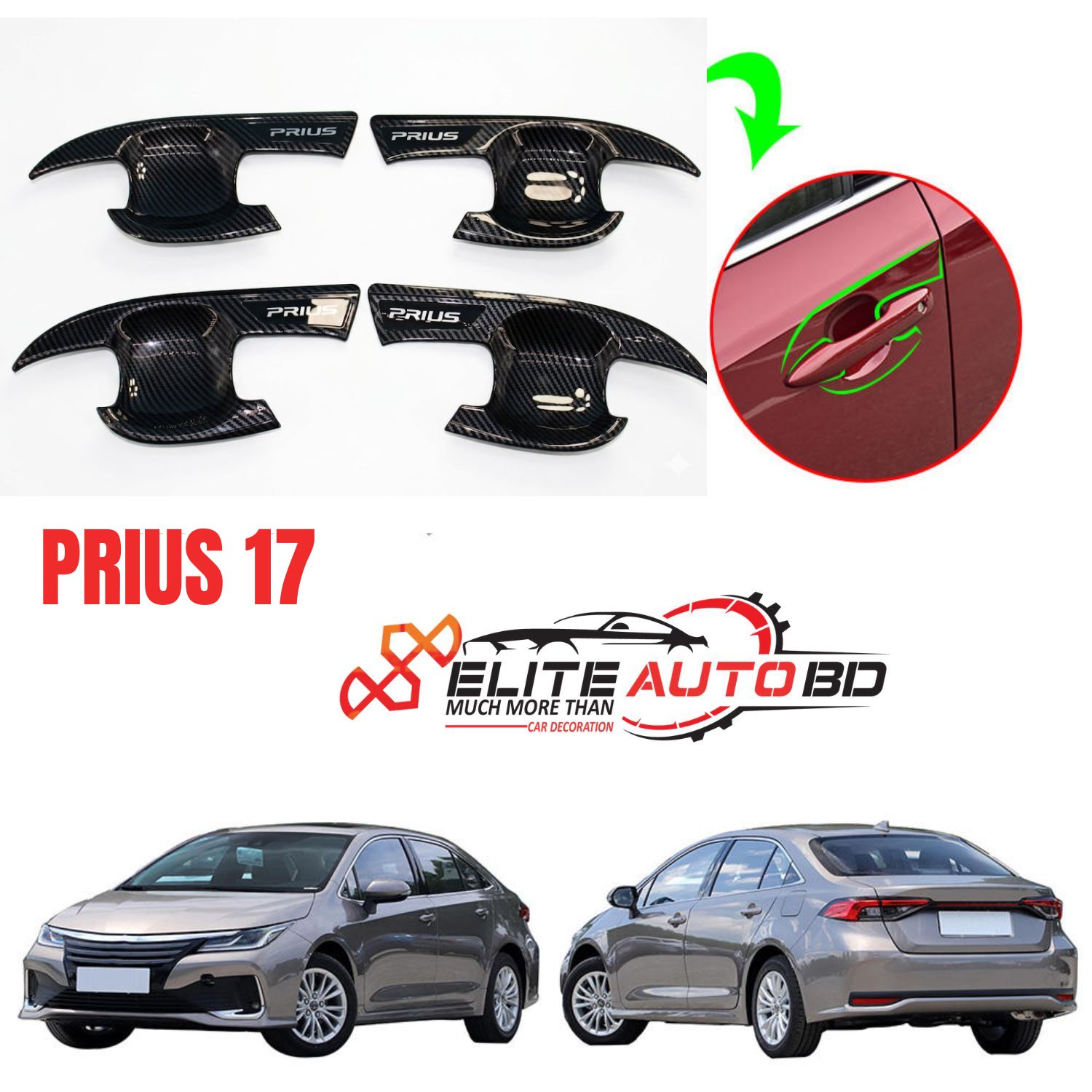 Toyota Prius 2016-2022 Chrome Door Bowl Carbon fiver  | PRIUS 17 | Elite Auto BD