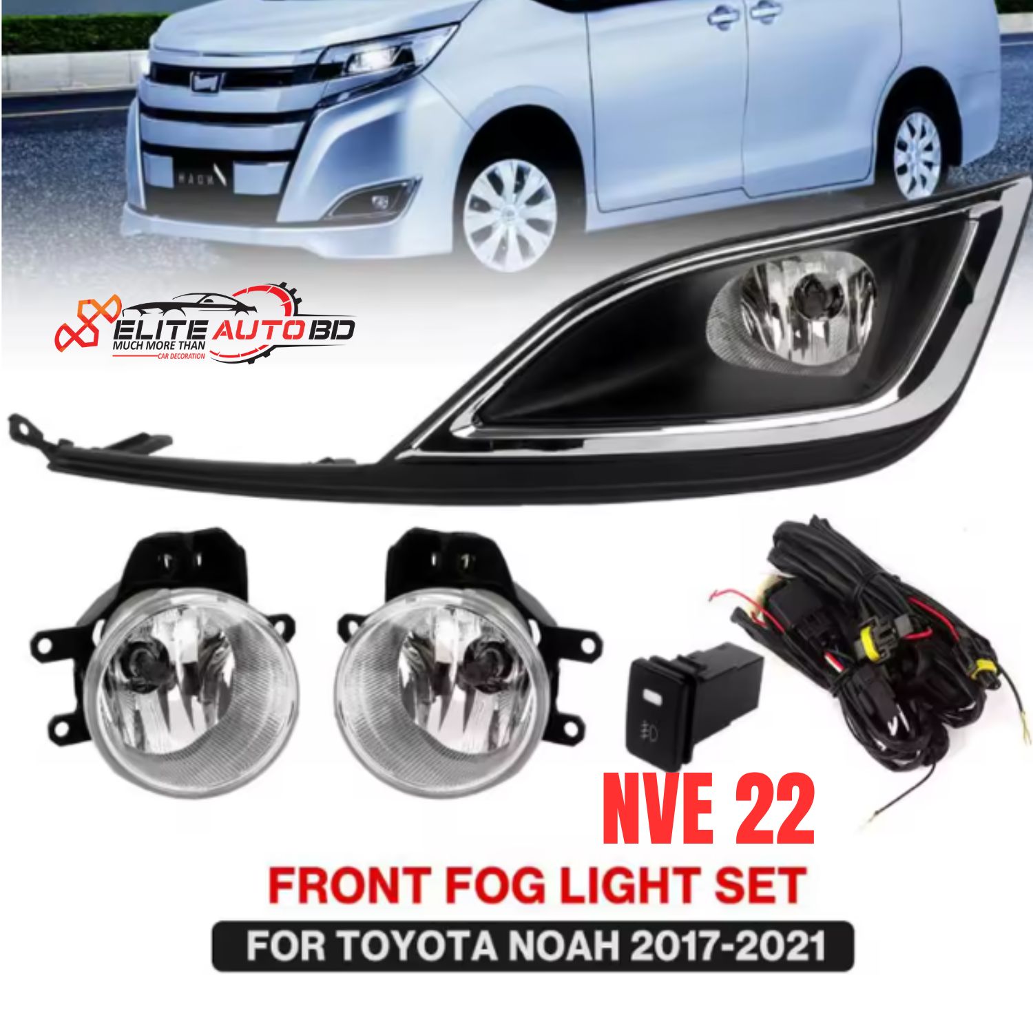Toyota Noah 2017-2021 Front Fog Light Set  with Wiring Harness & Switch – Premium Auto Accessories at | NVE 22 | Elite Auto BD