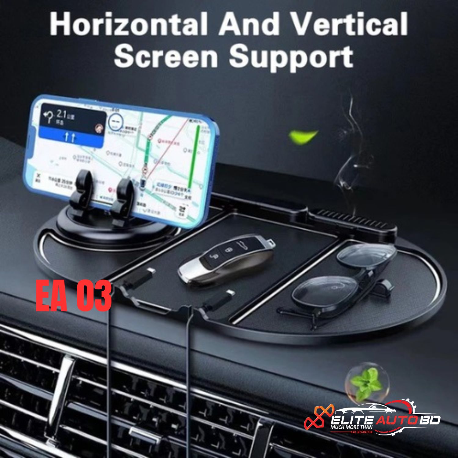 Multifunctional 4-in-1 Car Dashboard Anti-Slip Mat | 360° Rotatable Phone Holder & Parking Number Plate – | EA 03 | Elite Auto BD