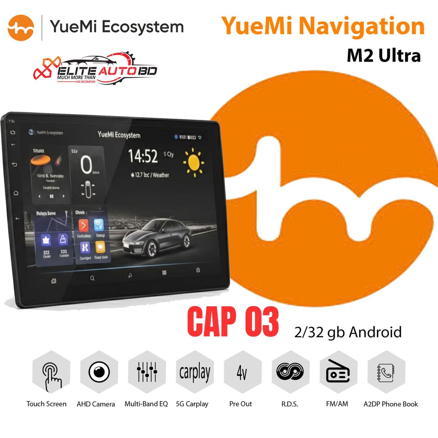 YueMi M2 2GB+32 GB Multimedia Player | Car Android Player | CAP 03 | Elite Auto BD