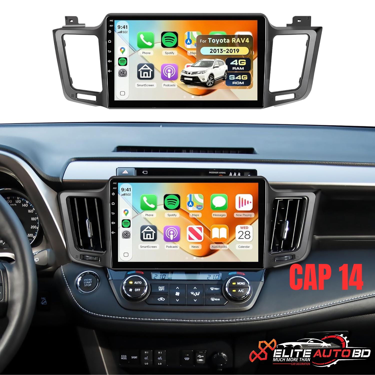 Toyota Rav 4 2013-18 | Car android player | Android car stereo video audio system 9" 10" Universal | Toyota | Honda | Nissan | Mitsubishi | Hyundai | MG | Mazda | Car interior accessories | Car Android Player | CAP 14 | Elite Auto BD