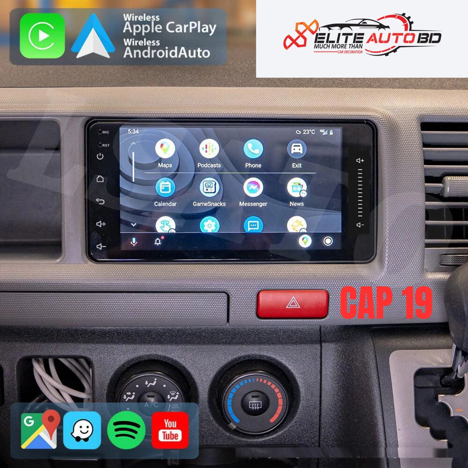 Toyota Hiace 2004 to 2021 Car android player Android car stereo video audio system 9" 10" Universal Toyota Honda Nissan Mitsubishi Hyundai Mg Mazda cars navigation system Car interior accessories | Car Android Player | CAP 19 | Elite Auto BD