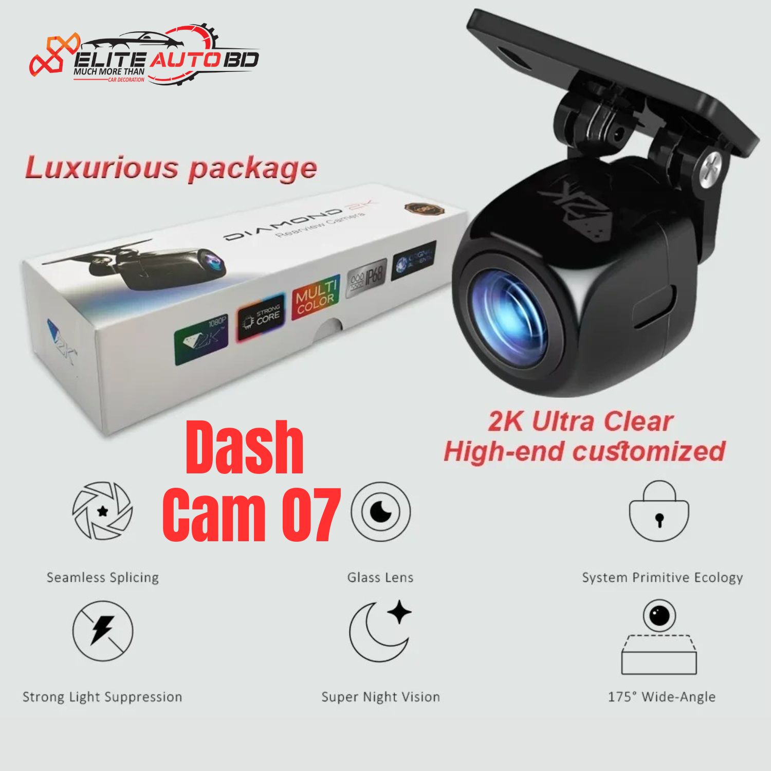 Diamond 2K Car Reverse Camera – 170° Ultra Wide-Angle View with Night Vision | HD Backup Rear View Camera | Dash Cam 07 | Elite Auto BD