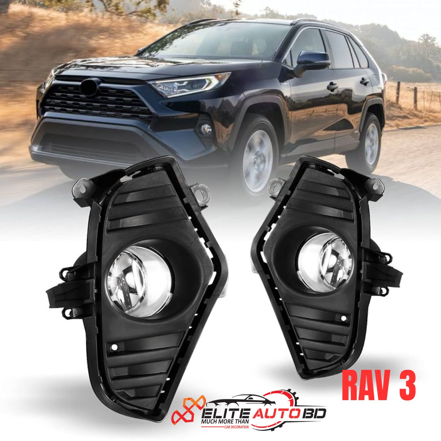 Toyota RAV4 2019-2021 Front Bumper Fog Light Full Kit with Bezels & Wiring | RAV 03 | Elite Auto BD