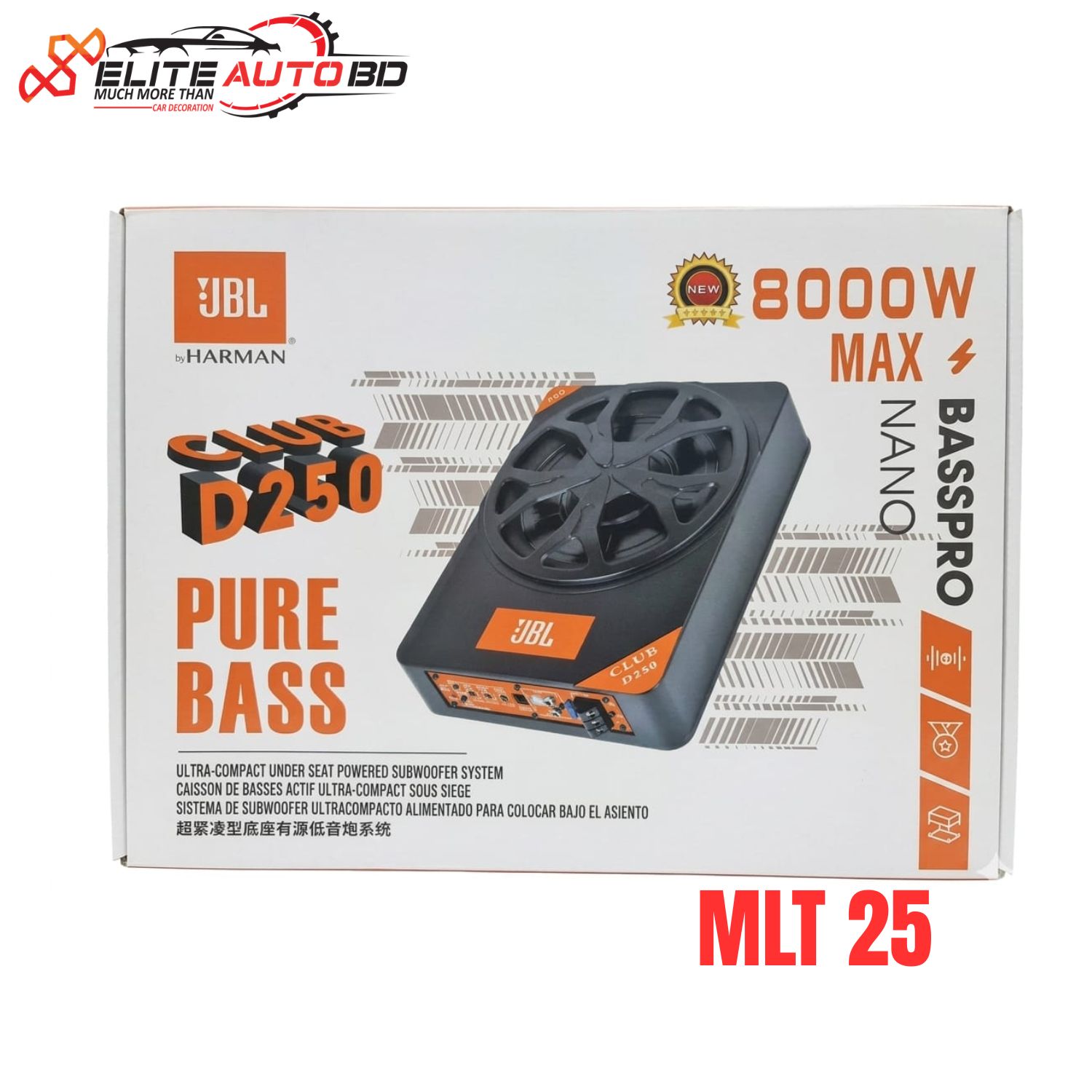 JBL BassPro Nano Club D250 Under-Seat Powered Subwoofer – 8000W Max Ultra-Compact Car Audio System | MLT 25 | Elite Auto BD