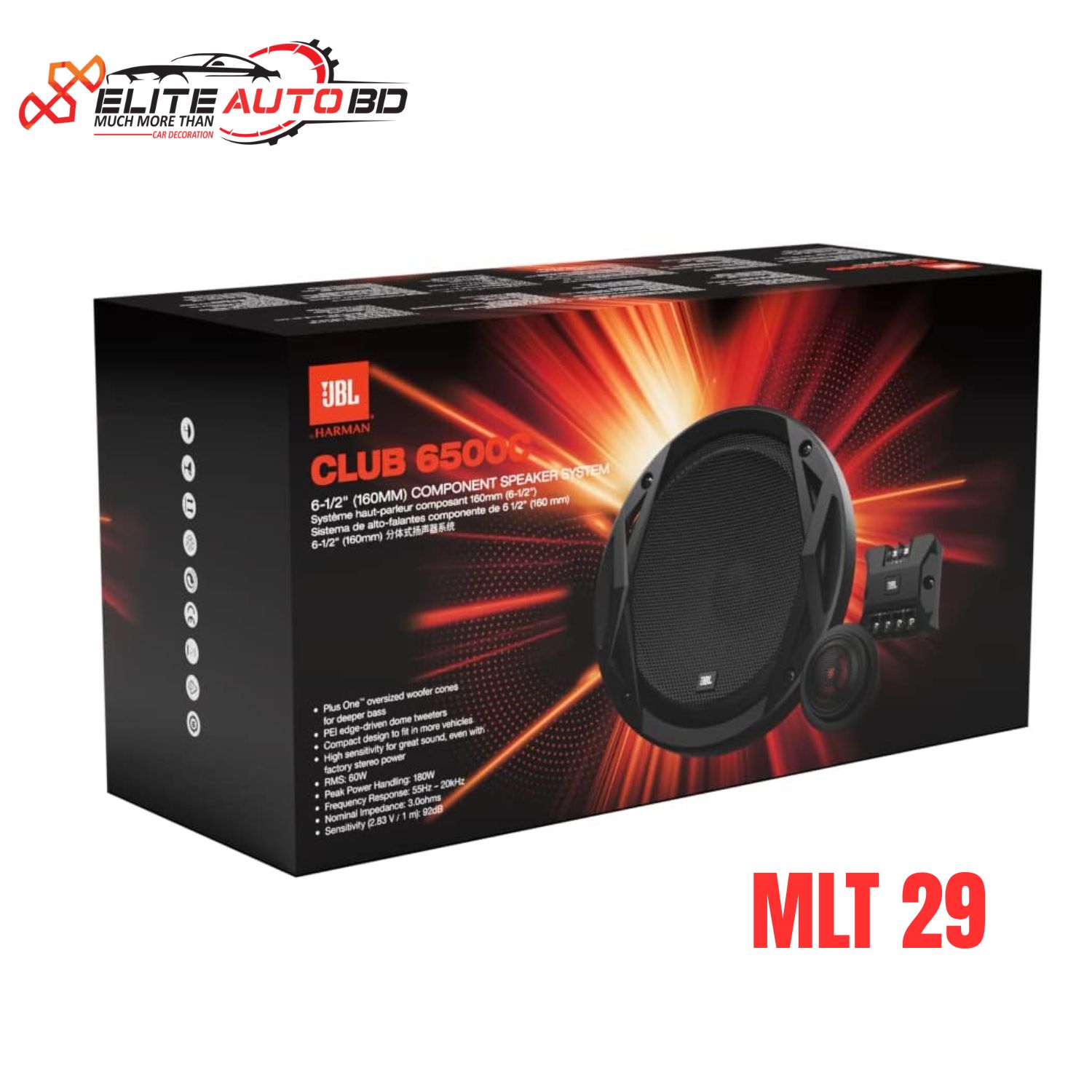 JBL Club 6500C 6.5-Inch (160mm) 2-Way Component Speaker System – 180W Peak Power High-Fidelity Car Audio Upgrade | MLT 29 | Elite Auto BD