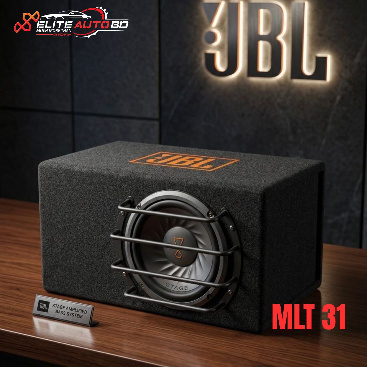 JBL Stage MLT 31 Amplified Bass System - 10" Active Car Subwoofer with Built-in Amplifier | MLT 31 | Elite Auto BD