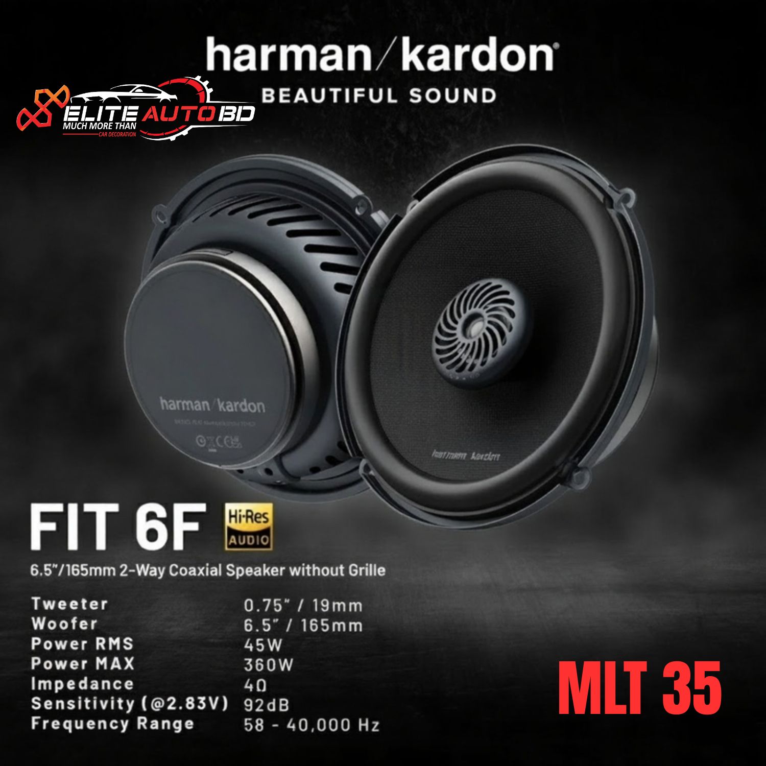 Harman Kardon FIT 6F 6.5" 2-Way Coaxial Car Speakers – Hi-Res Audio 360W | MLT 35 | Elite Auto BD
