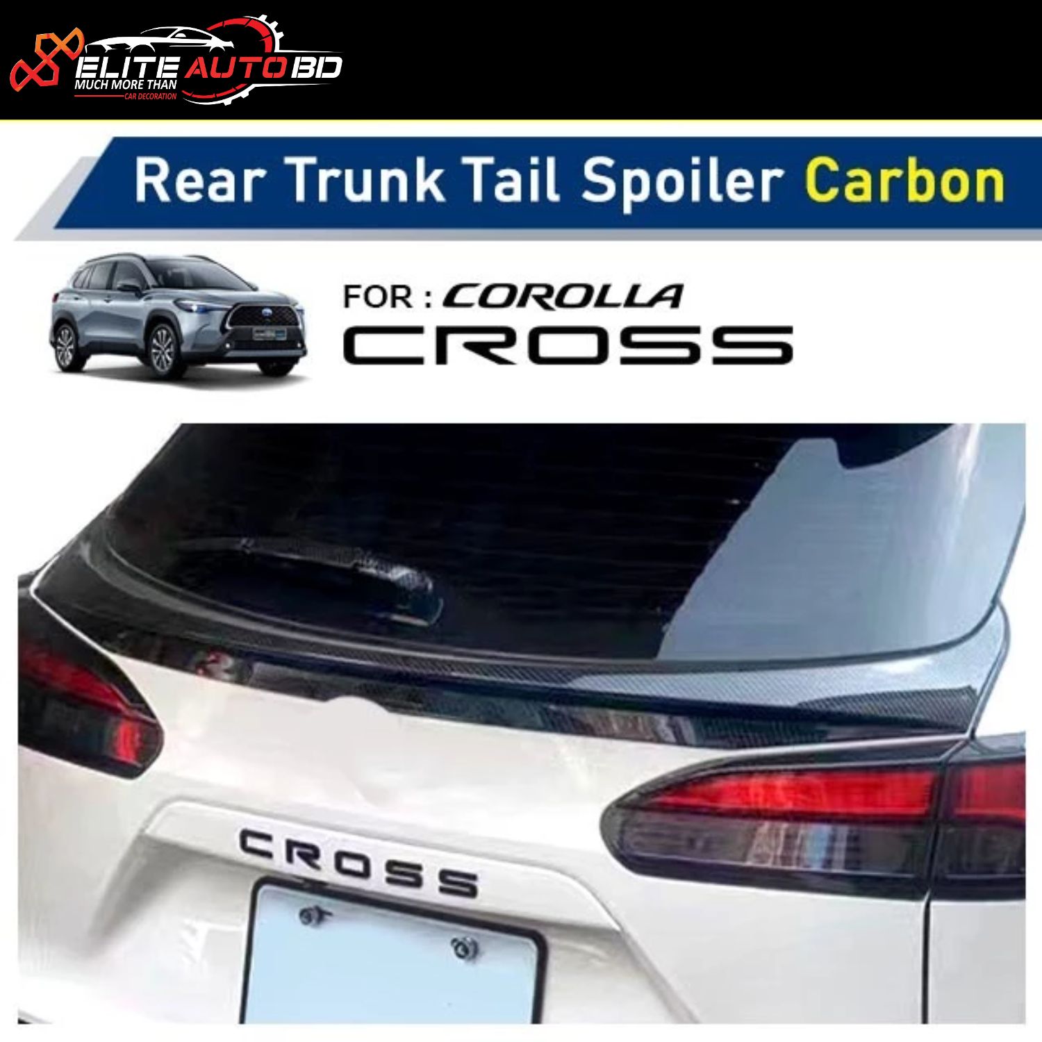 Toyota Corolla Cross Premium Piano Black Rear Trunk Tail Spoiler – Sporty Tailgate Wing for 2020-2025 Models | Corolla Cross 53 | Elite Auto BD