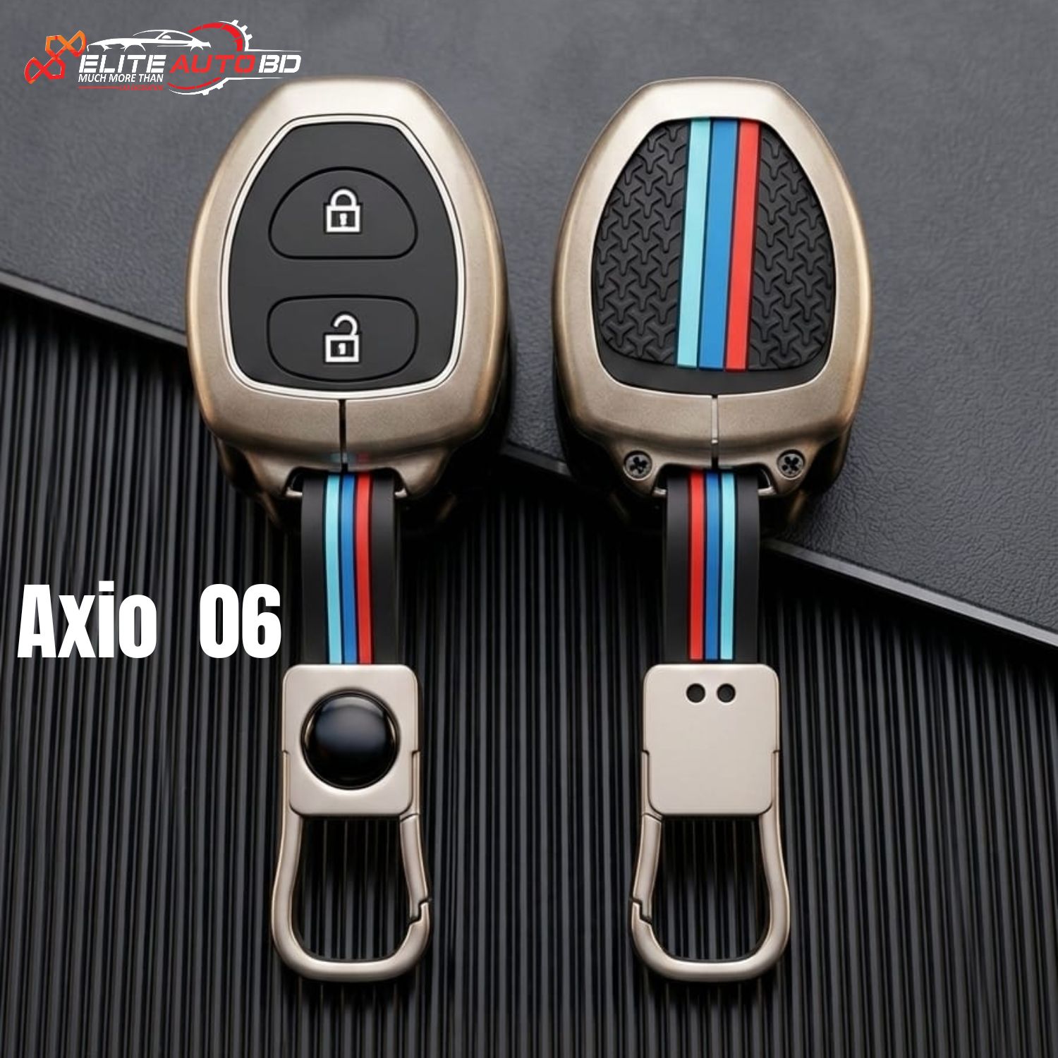 Premium Metal Key Cover for Toyota Axio 2-Button Remote Axio | Allion | Premio | Hiace | Metal Key Cover with Key Ring and Soft Silicone 2 Button for Toyota Models: | Axio | Allion | Premio | Hiace |  | Axio 06 |  Elite Auto BD