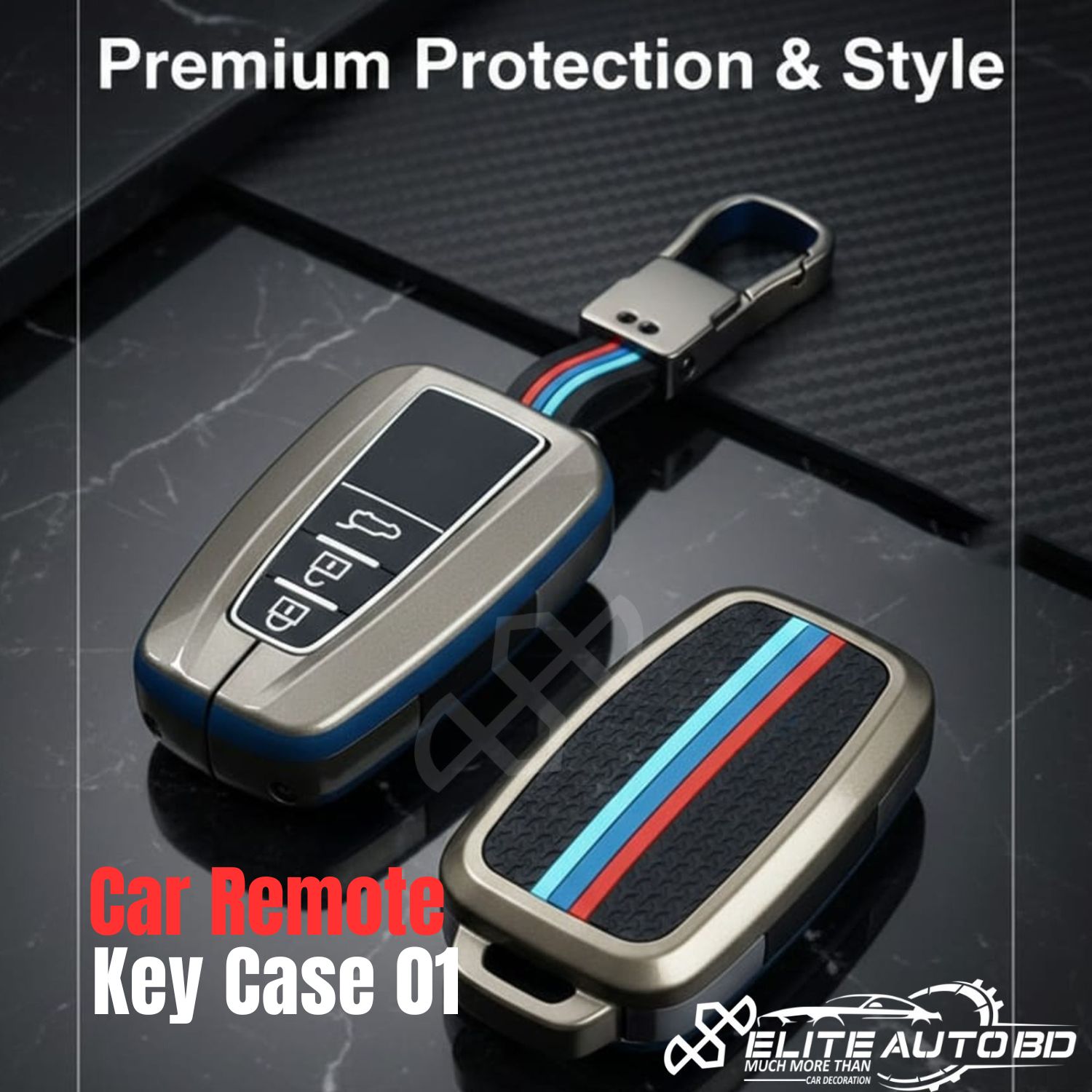 Metal Key Cover with Key Ring and Soft Silicone 3 Button for Toyota Models: CHR, Prius, Corolla Cross, and Prado | CHR C-HR | Corolla Cross | Prius | Prado | Car Remote Key Case 01| Elite Auto BD