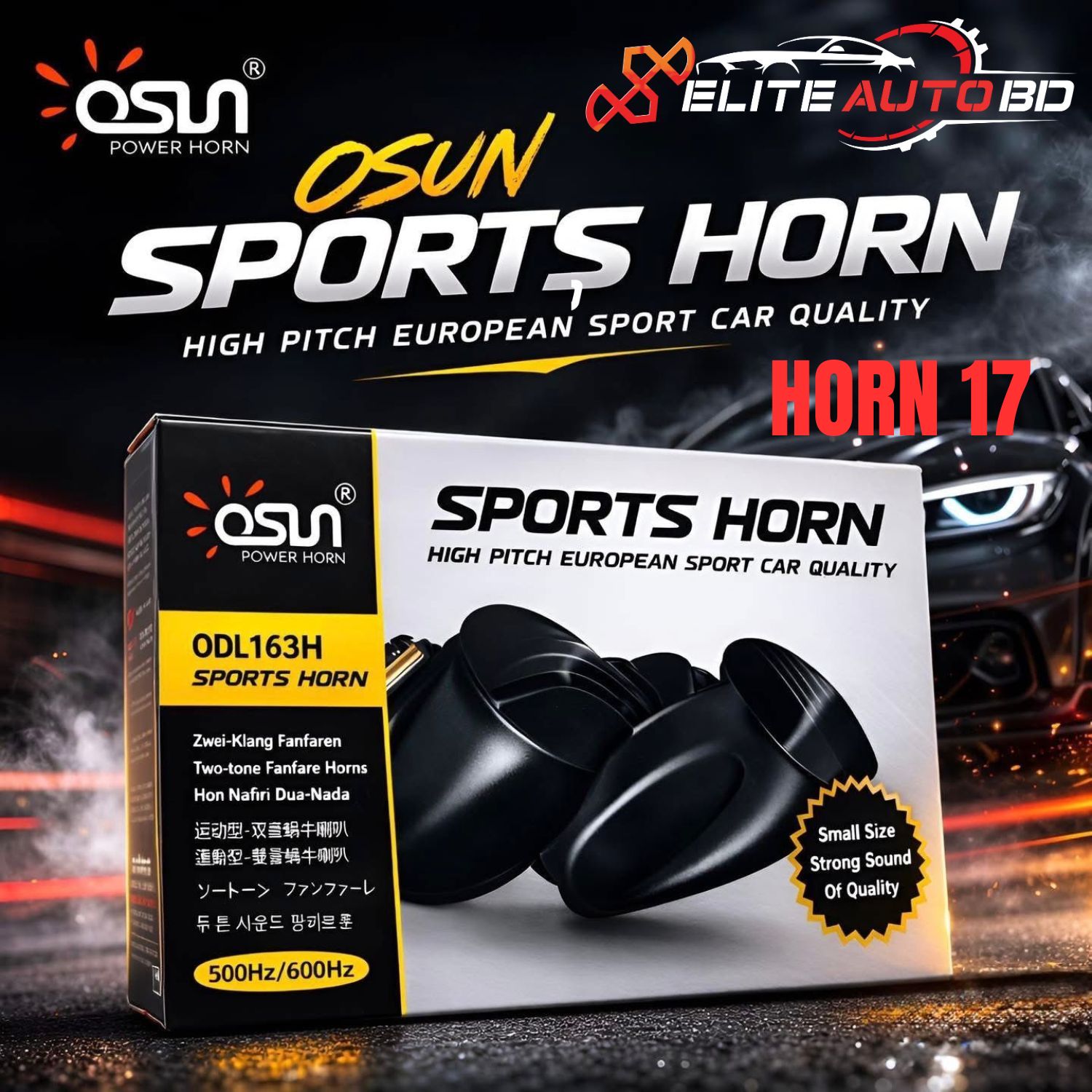 Osun Sports Car Horn (500Hz/600Hz Dual Tone) High Pitch European Quality | Horn 17 | Elite Auto BD