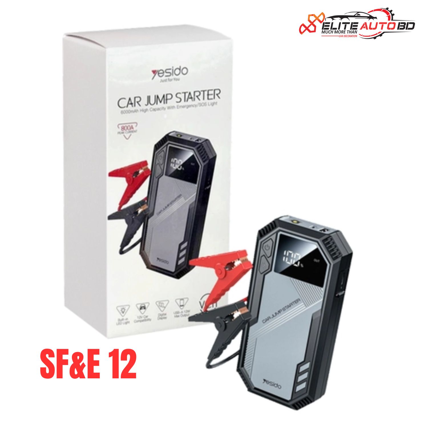 Yesido 12V Portable Car Jump Starter Power Bank & Emergency LED Light (8000mAh, 800A Peak) | SF&E 12 | Elite Auto BD
